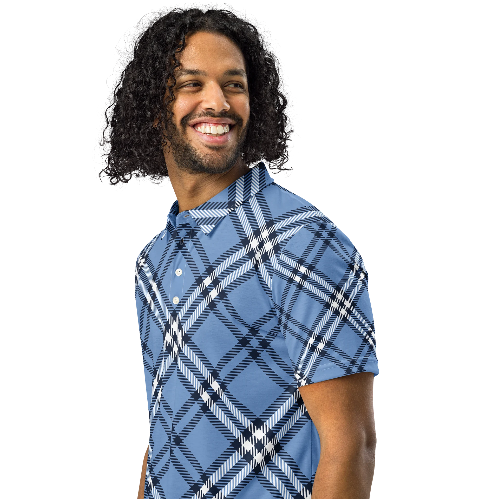 Blue Plaid Abstract Slim Fit Polo product image (2)