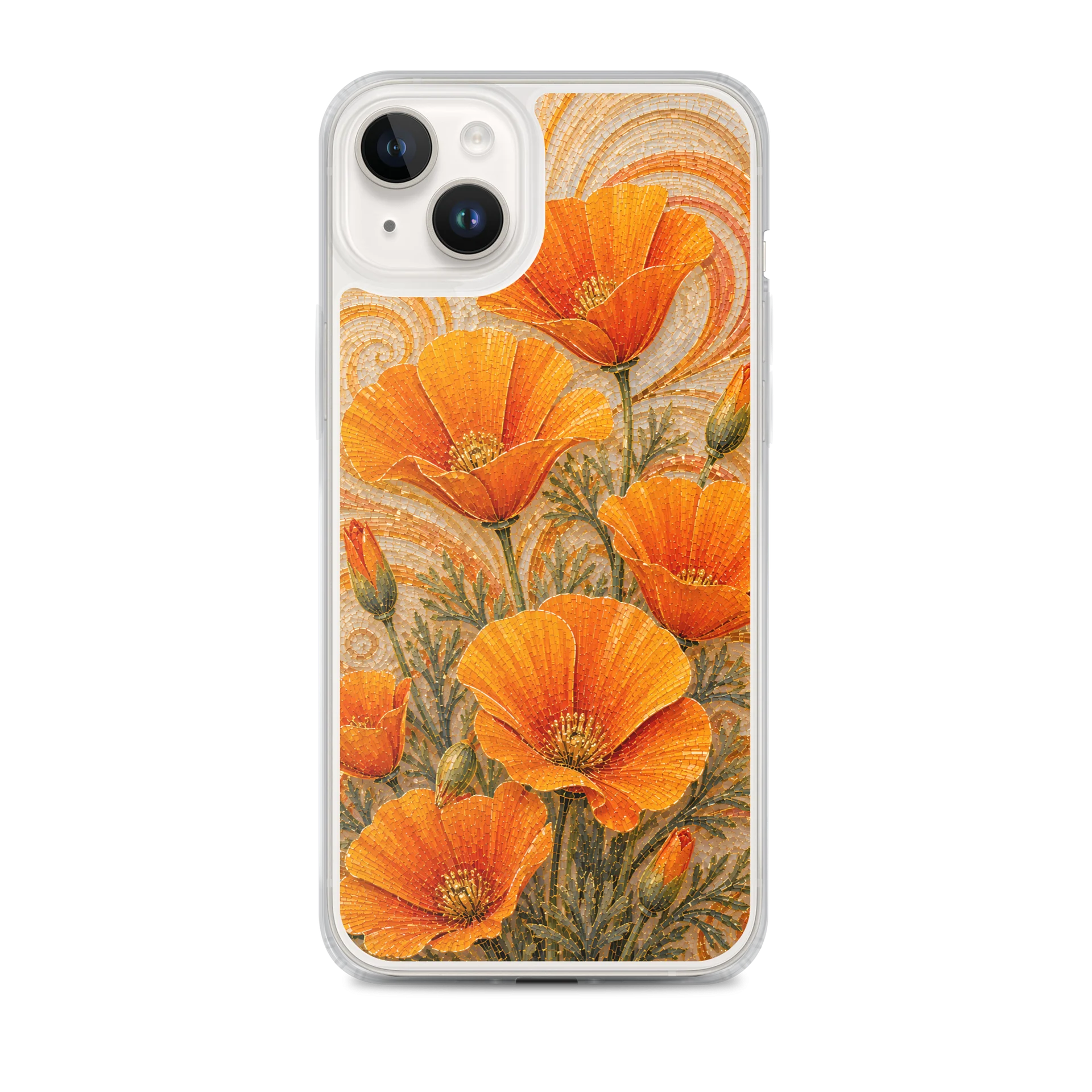 Sunset Orange And Gold California Poppies Mosaic Premium Soft Silicone iPhone Case - MagSafe Compatible product image (1)