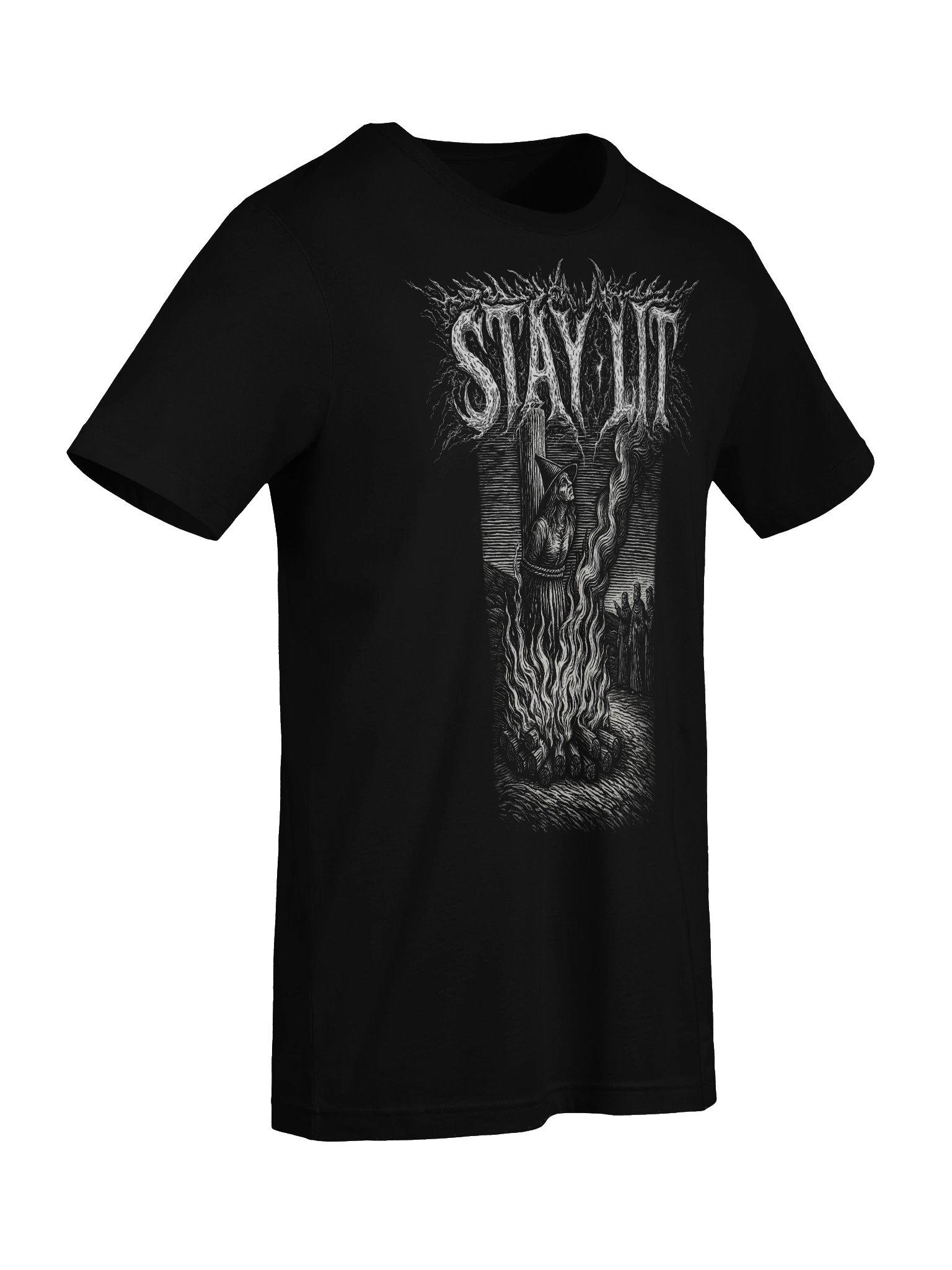 STAY LIT - witch burning at the stake, funny, vintage woodcut, meme T-shirt product image (9)