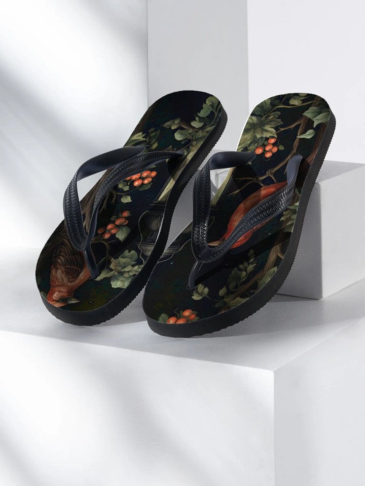 FLIP-FLOPS – Red birds, leaves & darkness 🍃🐦🌑 product image (1)