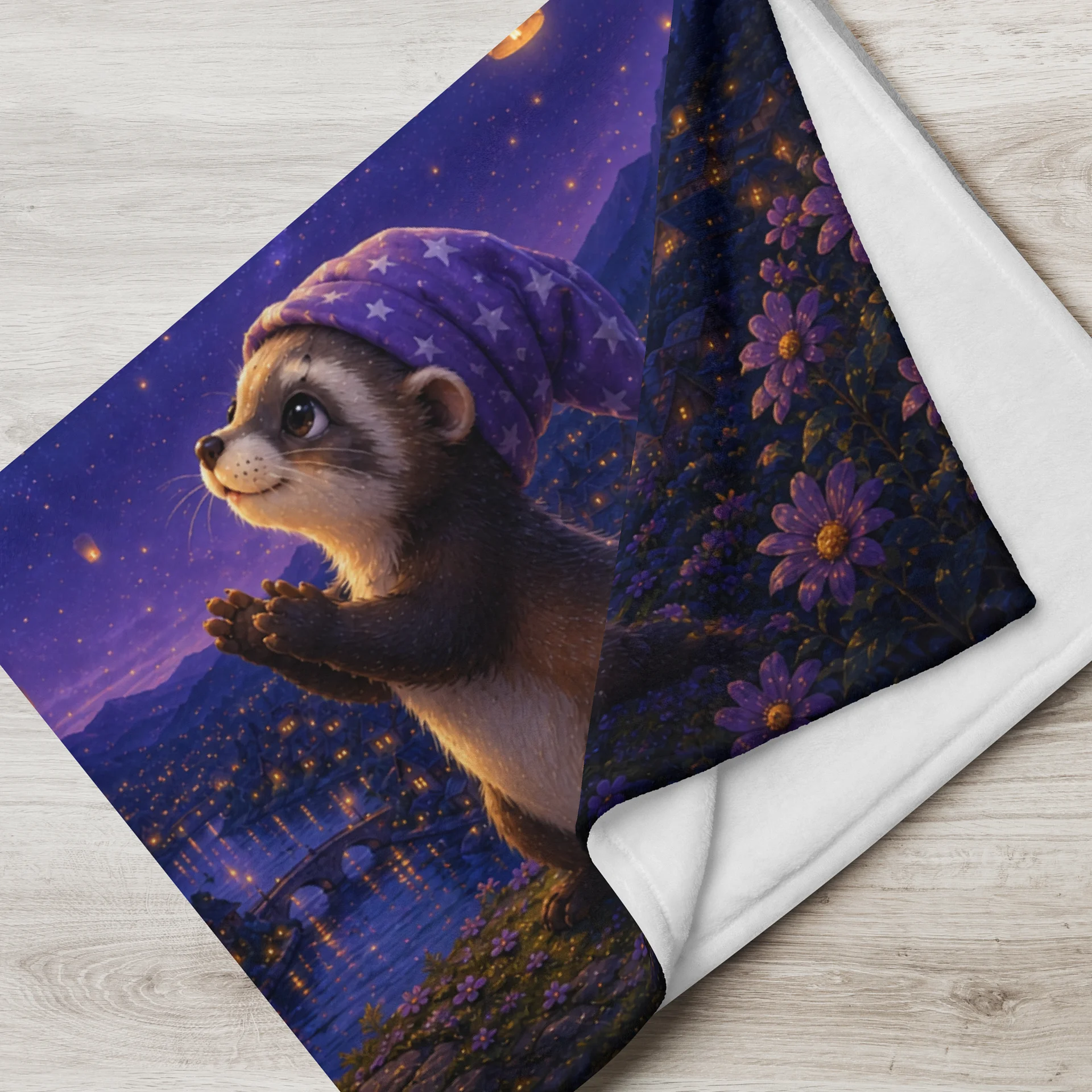 Lantern Wishes Ferret Throw Blanket | Moonlit Dreams product image (2)