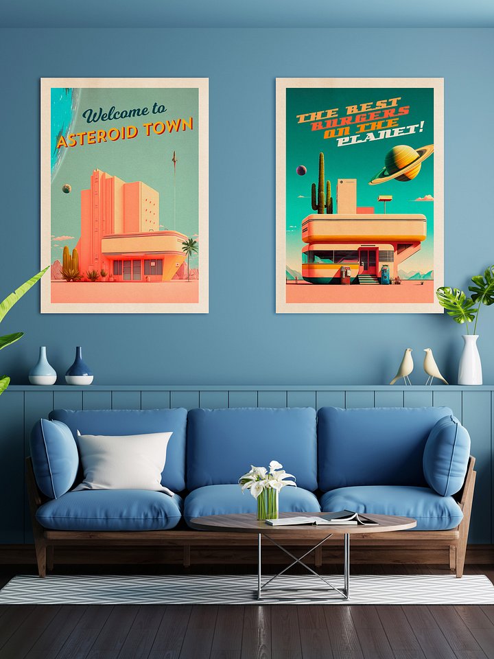 The Best Burgers on the Planet! — Vintage space poster, retro space art, propaganda poster, retrofuturism art, retro sci-fi print product image (2)
