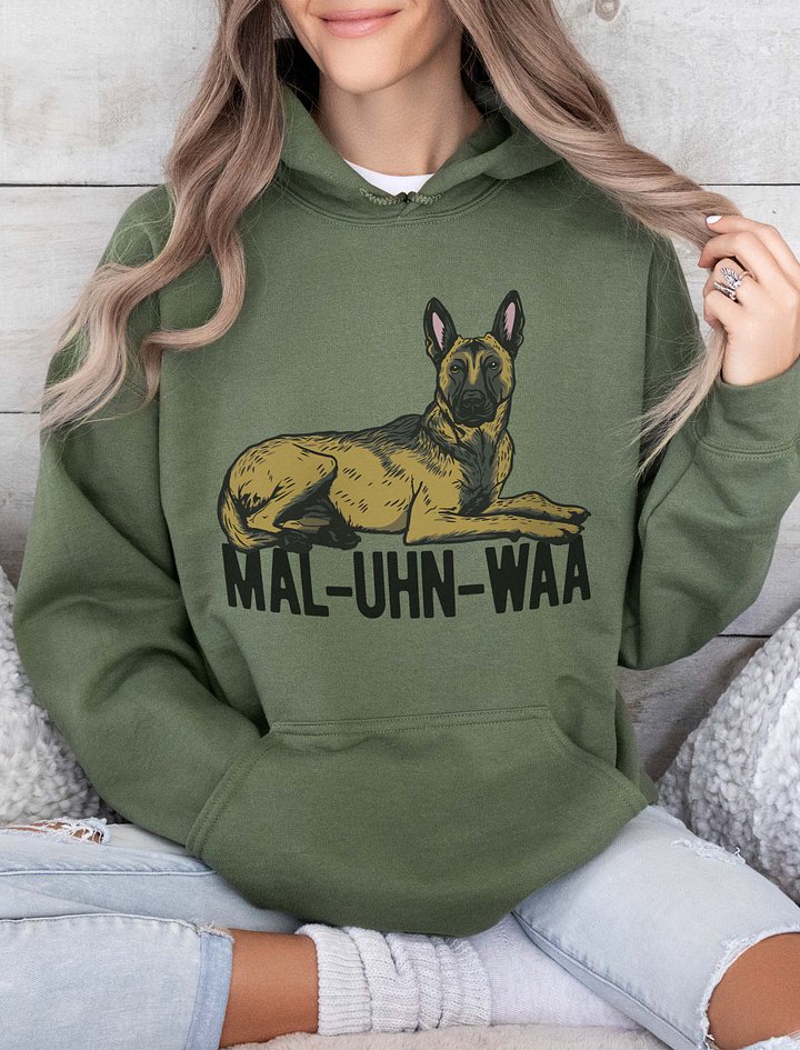 Mal-Uhn-Waa Hooded Sweatshirt of a Belgian Malinois | Funny Hoodie for Belgian Malinois and Herding Dog Owners product image (2)
