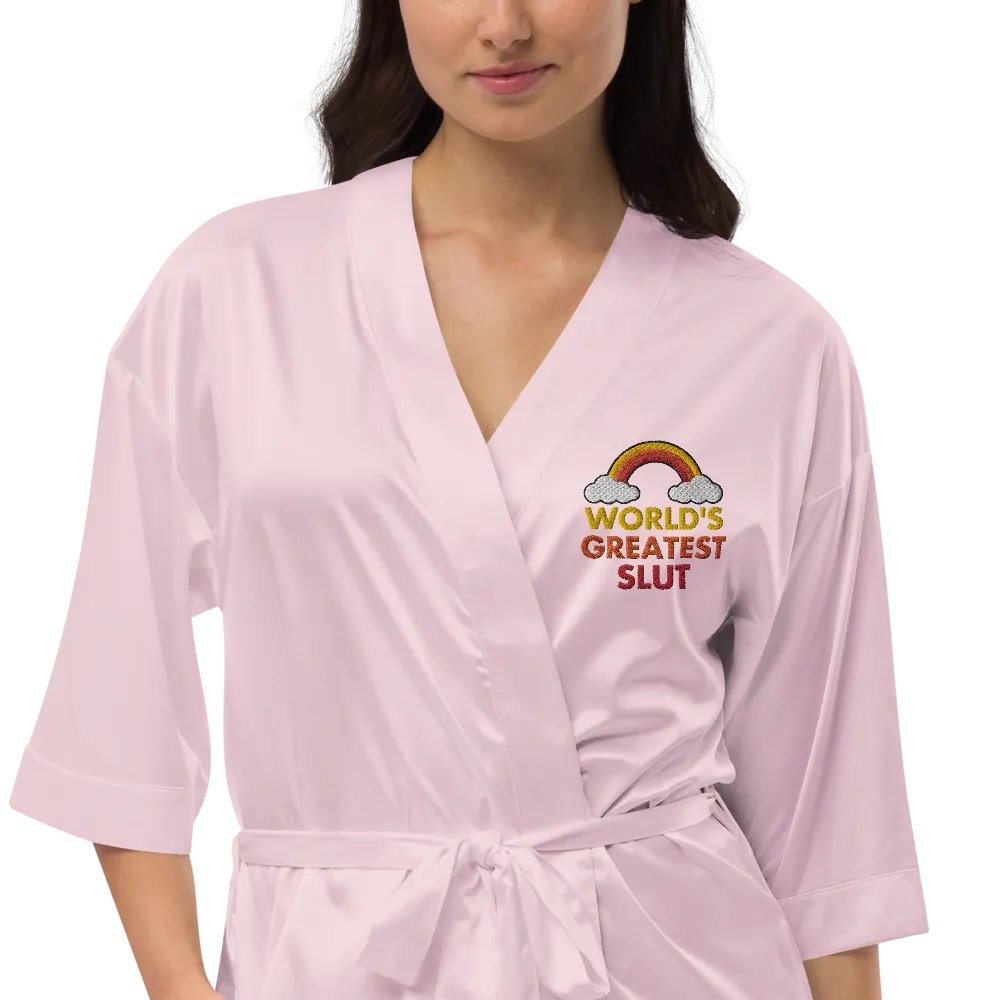 World's Greatest Slut embroidered satin robe product image (6)