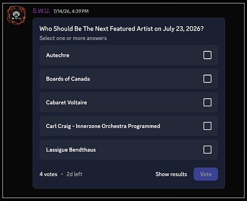 [ Discord Poll: 2 Days Left ]

• Thank you to everyone taking part in programming
the next show - https://discord.gg/U7skFbgQ...