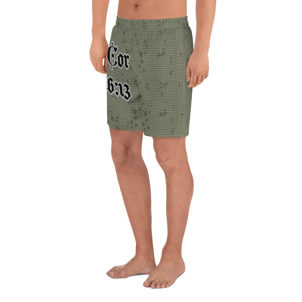Faithful Camo: 1 Corinthians 16:13 Unisex Athletics Shorts - Desert Night Camo product image (4)