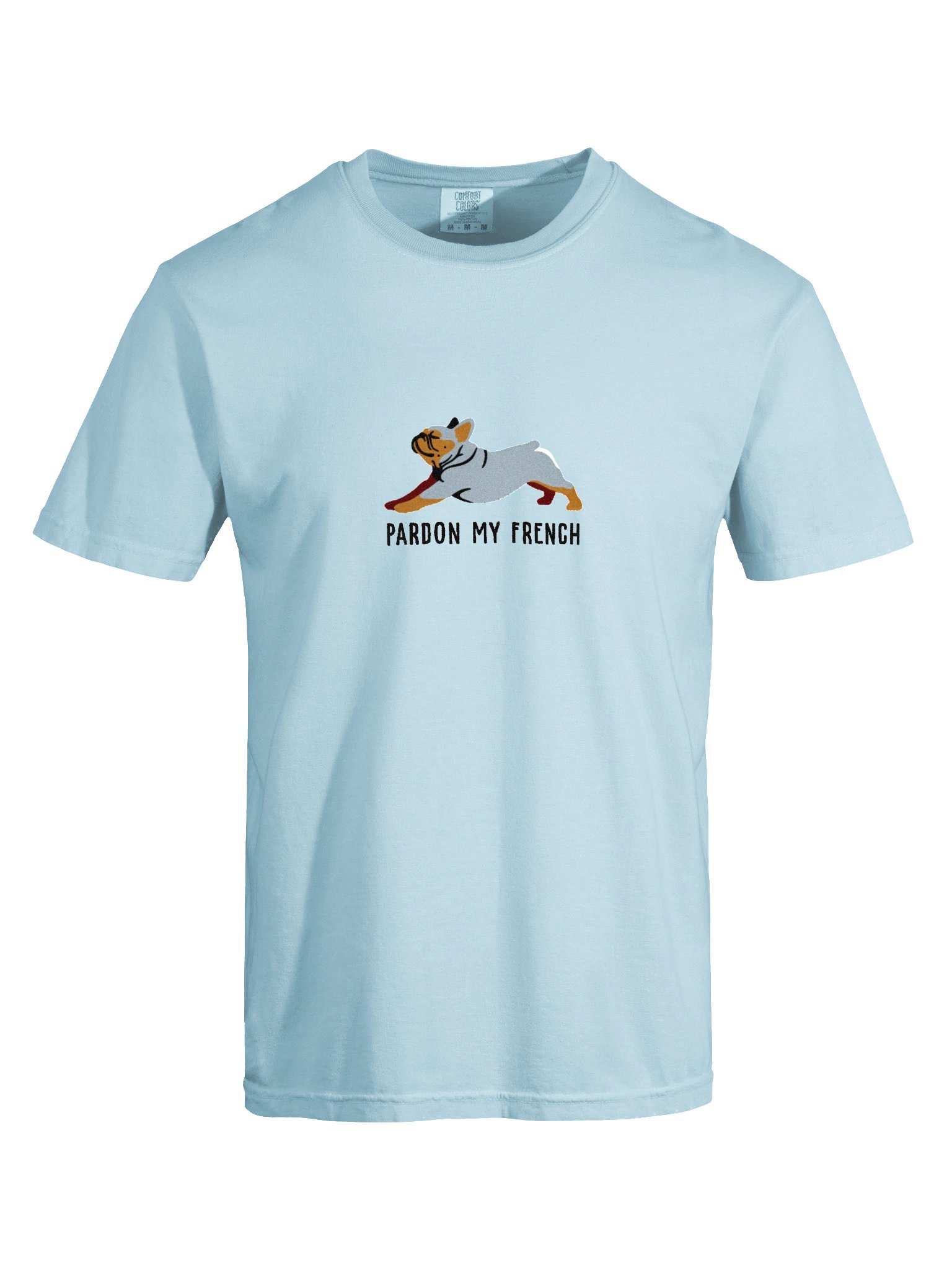 Pardon My French T-Shirt(Embroidered) of a French Bulldog(Blue & Tan) product image (10)