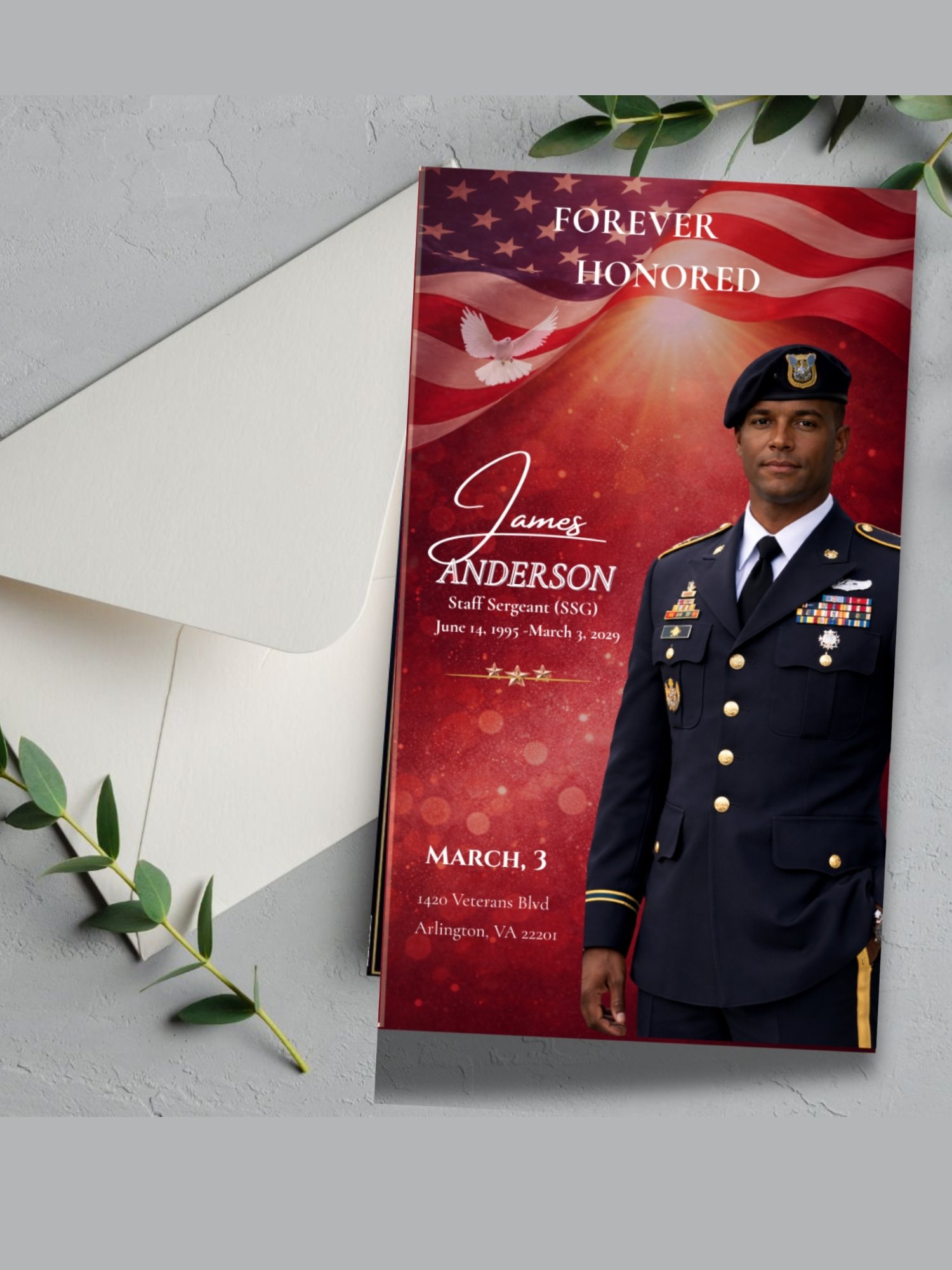 Trifold Funeral Program Editable Canva Template, Legal & Tabloid Sizes, Military Veteran First Responder Memorial product image (4)