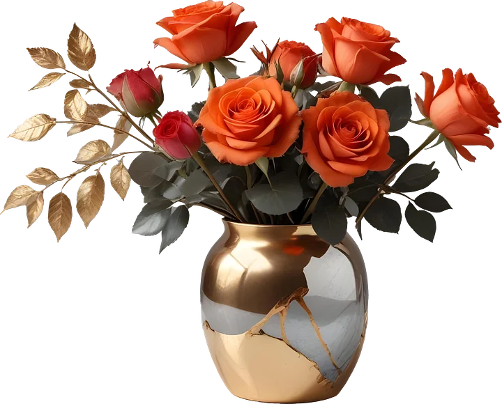 Golden Glow Vase with Roses - PNG product image (1)