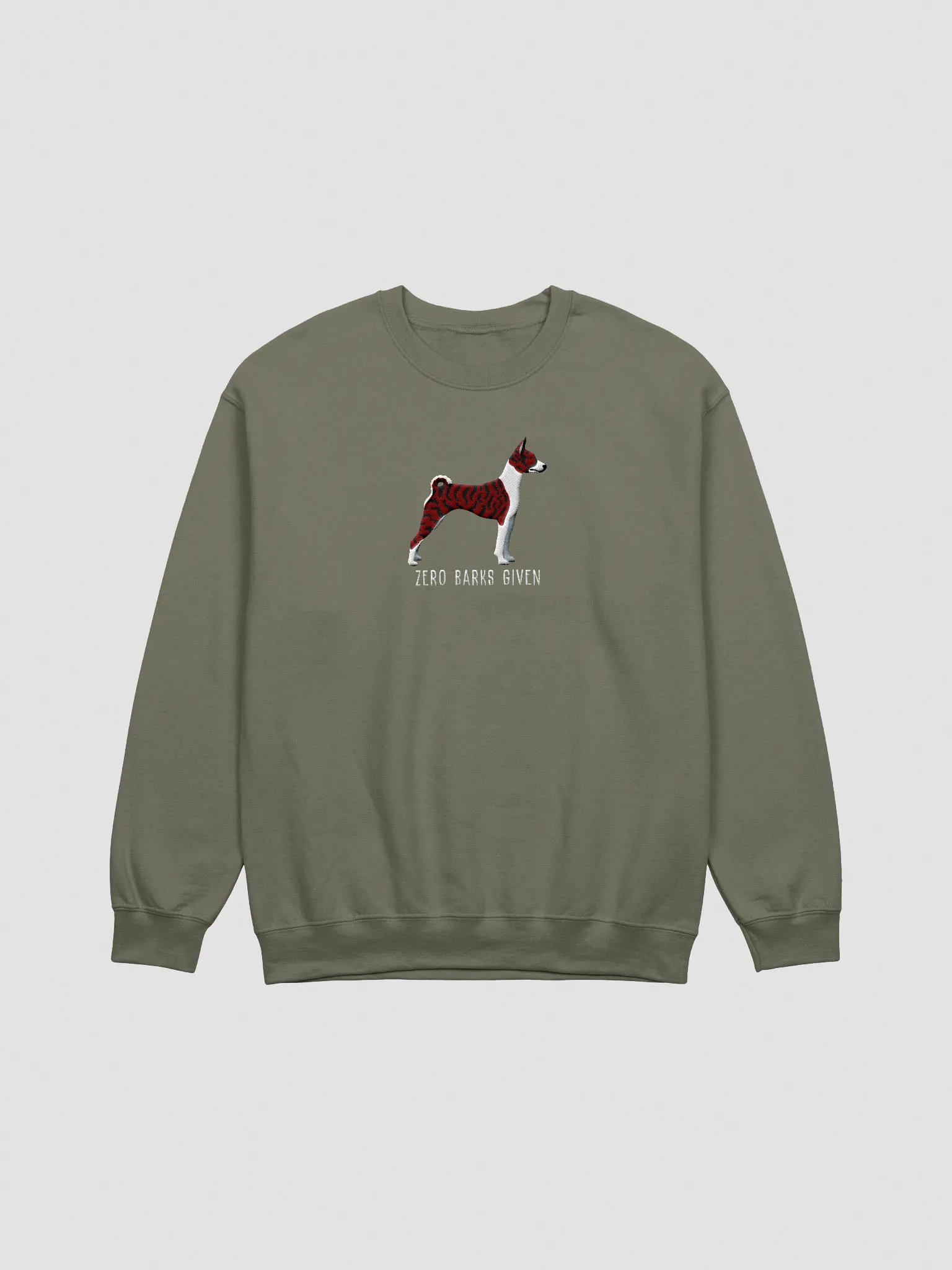 Zero Barks Given Sweatshirt (Embroidered) of a Basenji(Brindle) product image (3)