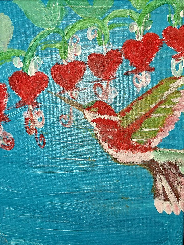 Bleeding Heart and HummingBird Acrylic painting Canvas product image (1)