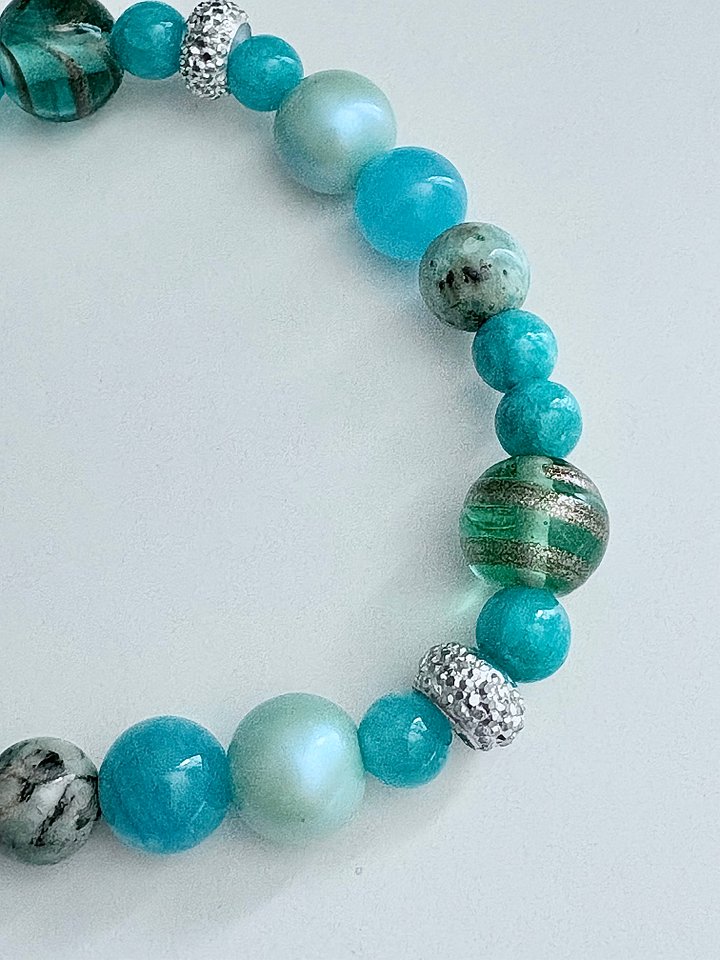 MFD-00068 | Tidepool Treasure Beaded Bracelet | Seafoam, Aqua & Turquoise | Handmade 7.5" Coastal Charm by Monique Faella Designs™ product image (2)