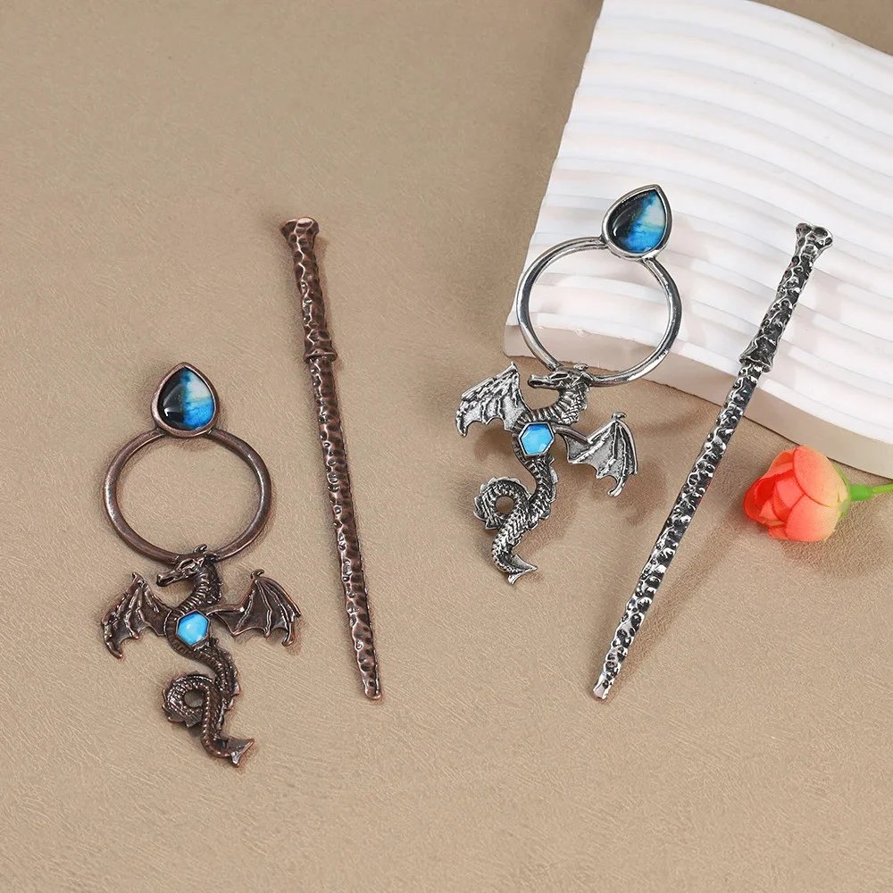 Viking Style Dragon Hair Pin with Labradorite and Moonstone product image (4)