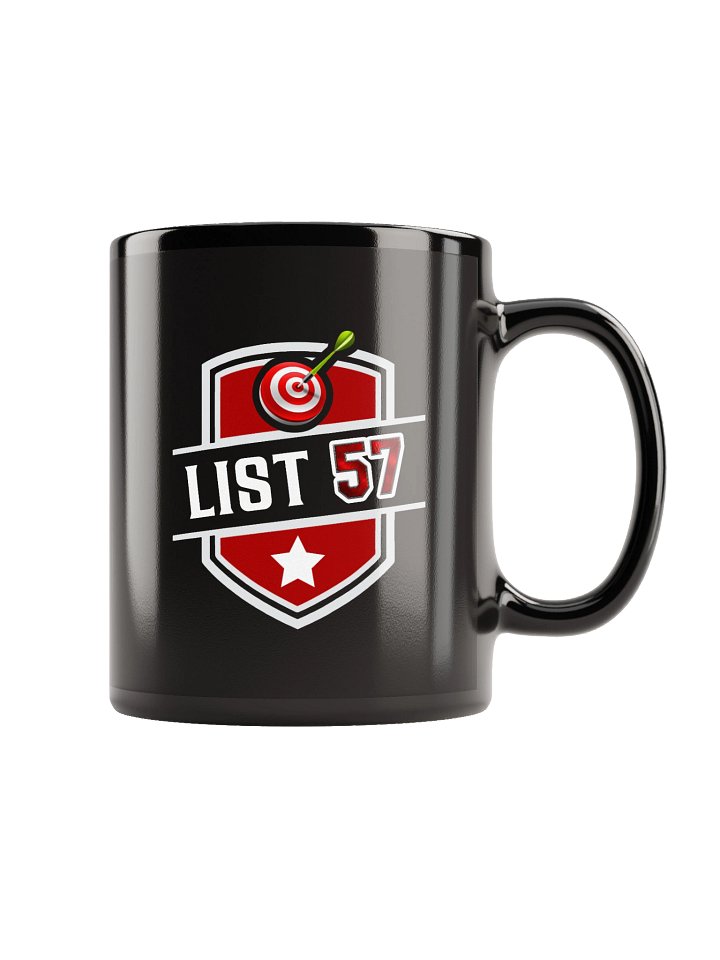 List 57 Black Mug Shield Target Design Sports Number Graphic Printed Ceramic Coffee Cup Unisex Drinkware Bold Red Retro Style Kitchen Use product image (1)