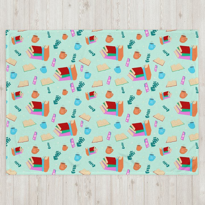 Cozy Book Lovers Pattern Throw Blanket- Mint Background product image (3)