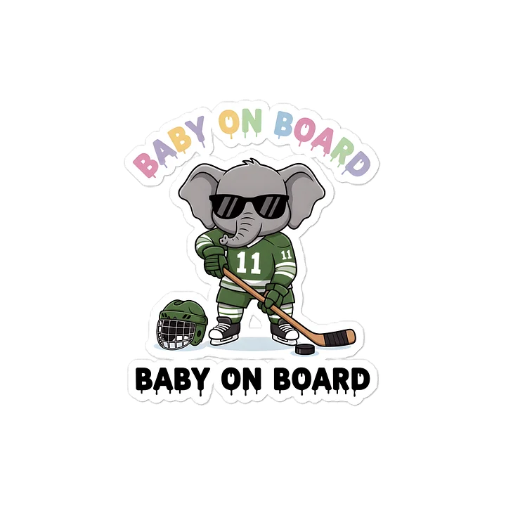 Funny Elephant Hockey Baby on Board Sticker - 5x5 Weatherproof Vinyl Car Decal - Premium Sporty Elephant Hockey Gift product image (1)