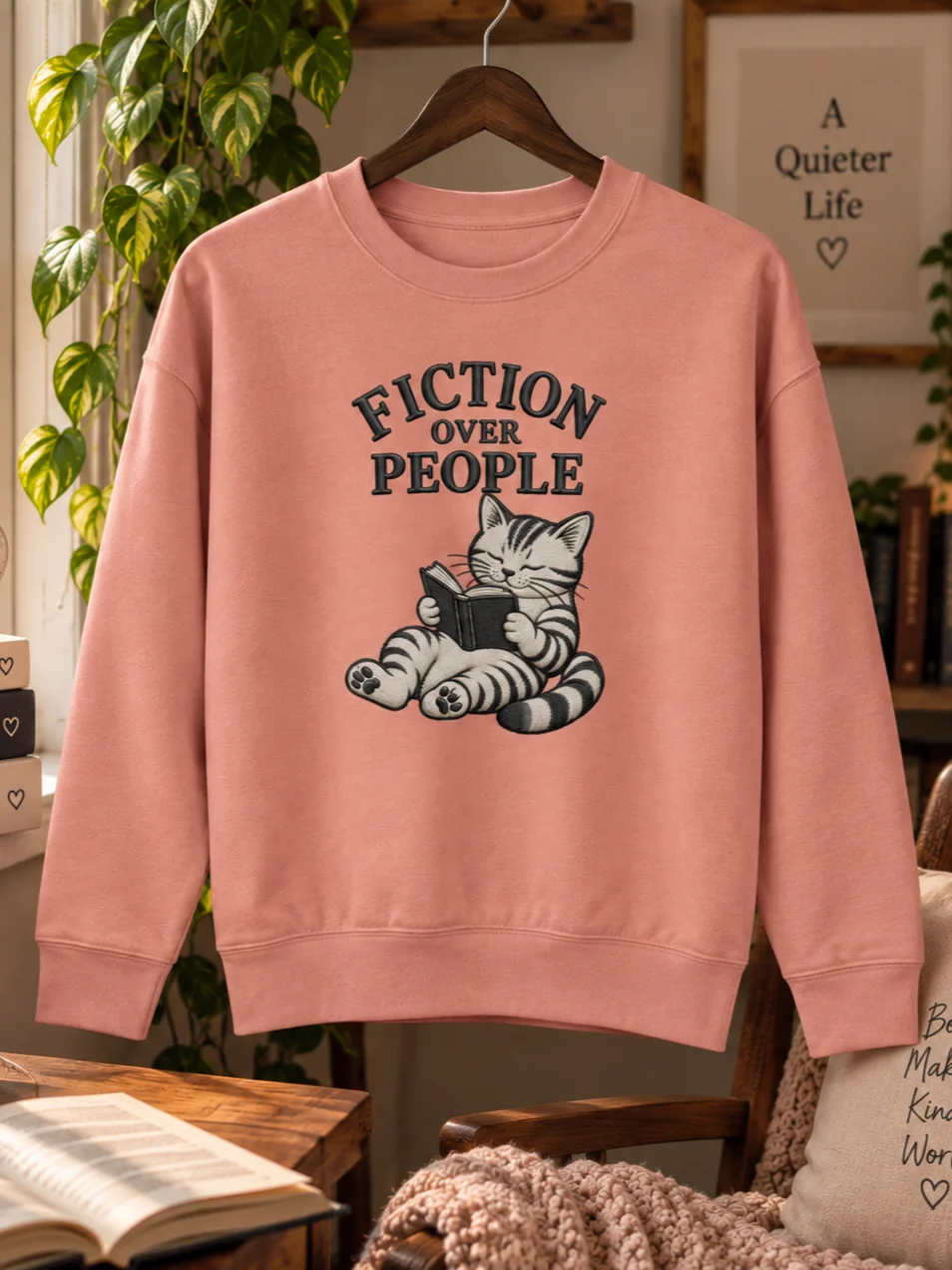 Fiction Over People Book Lover Cat Sweatshirt | Cotton Heritage Premium Sweatshirt product image (56)