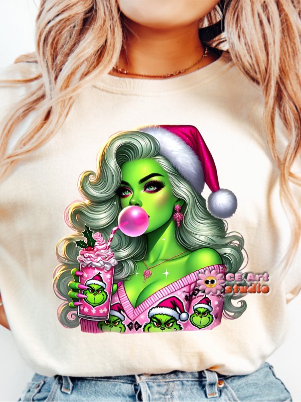 Grinch Pink Coquette Bow PNG Design product image (2)