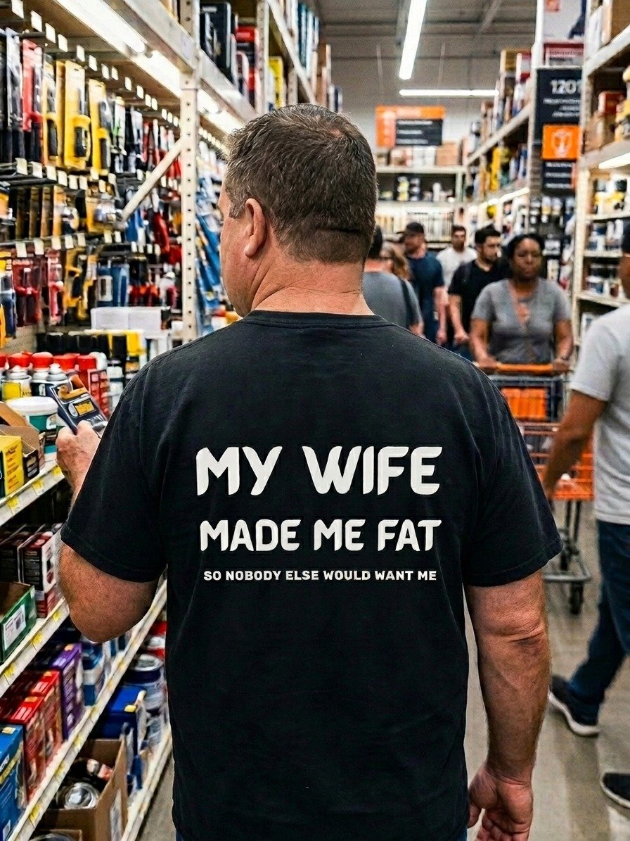 MY WIFE MADE ME FAT SO NOBODY ELSE WOULD WANT ME T-shirt product image (1)