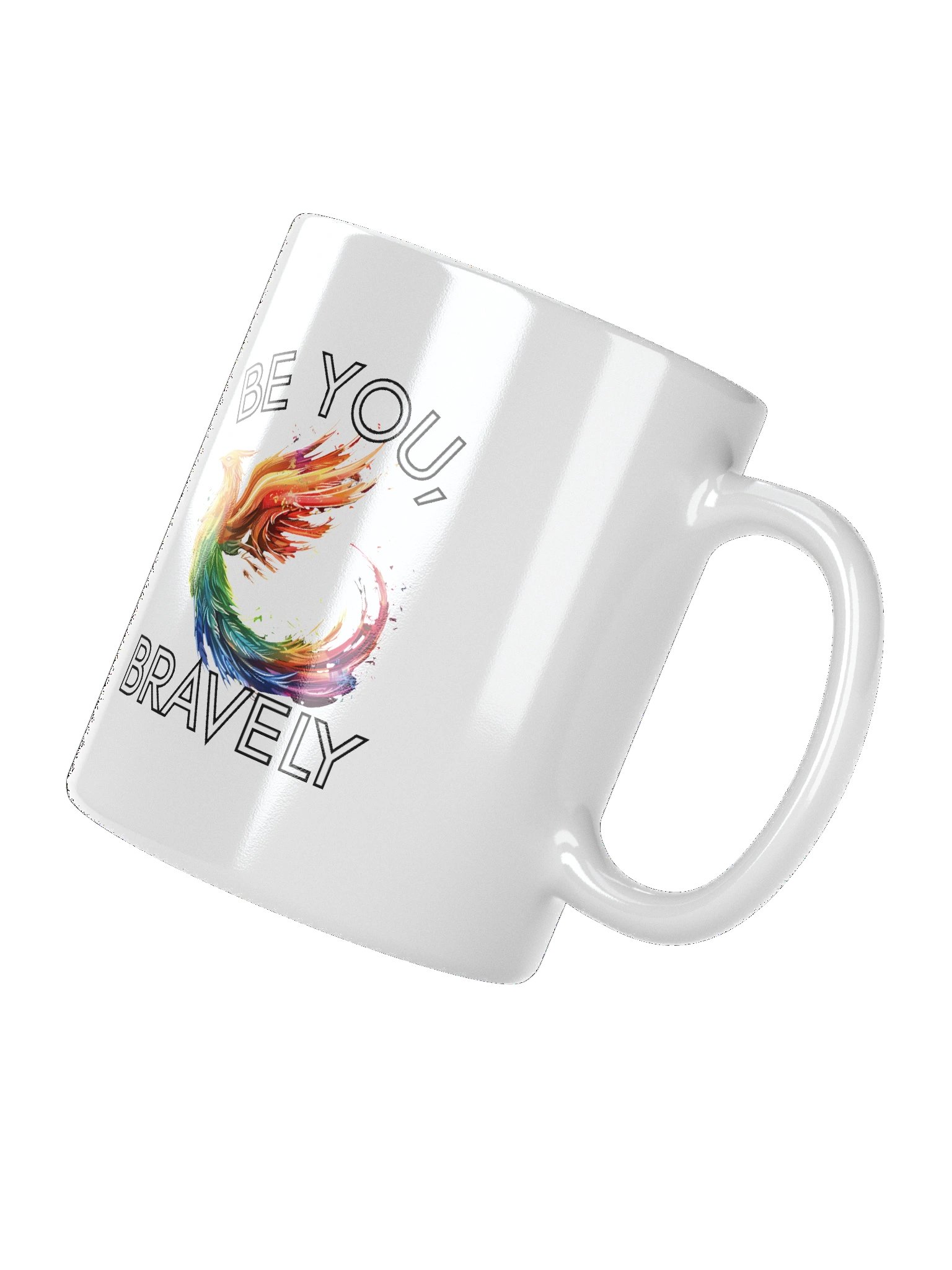 Colorful Rainbow Phoenix with Quote "Be You, Bravely" Mug product image (7)