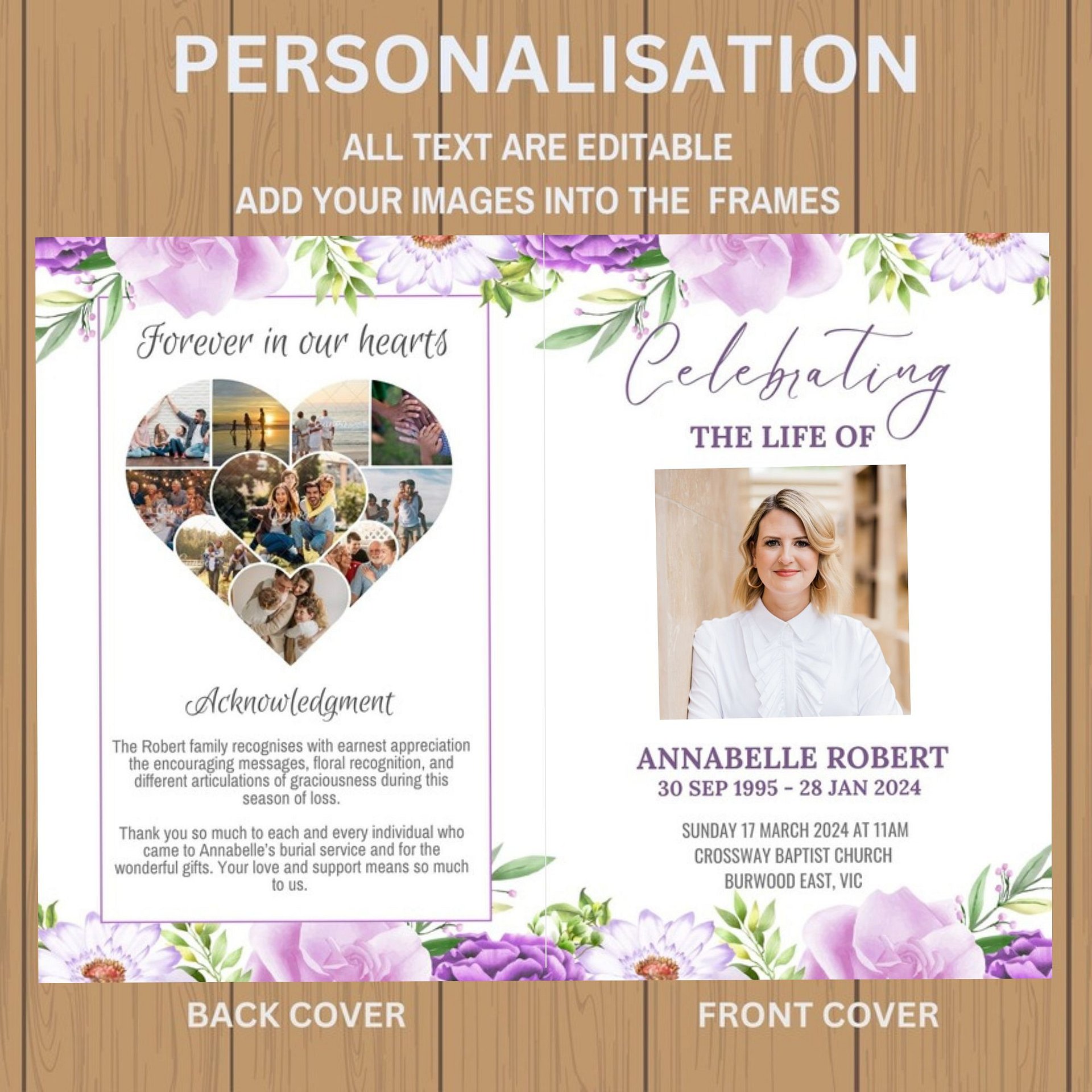 Purple Pink Flowers Funeral Program Canva Template product image (6)