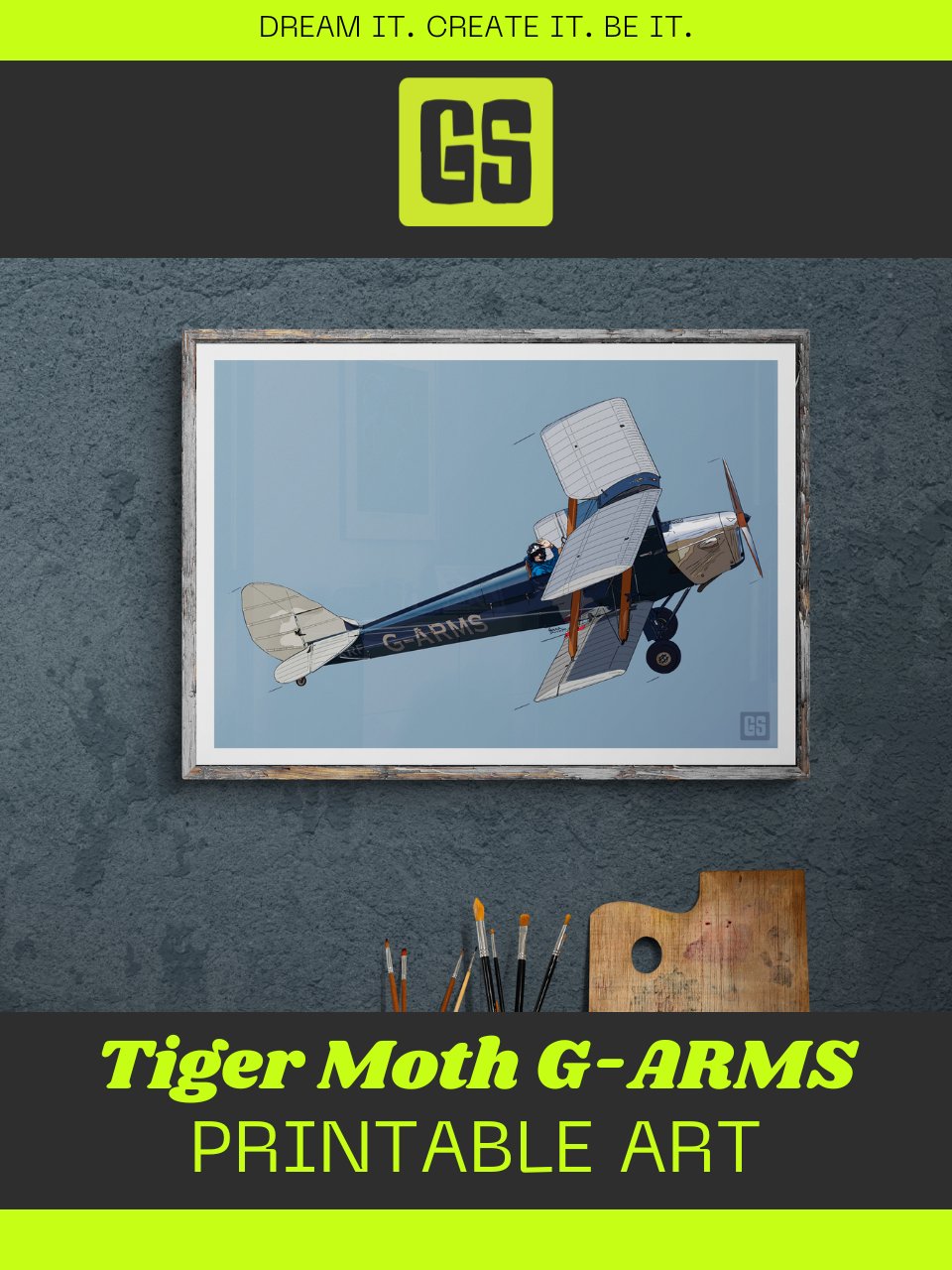 Tiger Moth G-ARMS Printable Aviation Wall Art with Blue & White Border Background product image (5)
