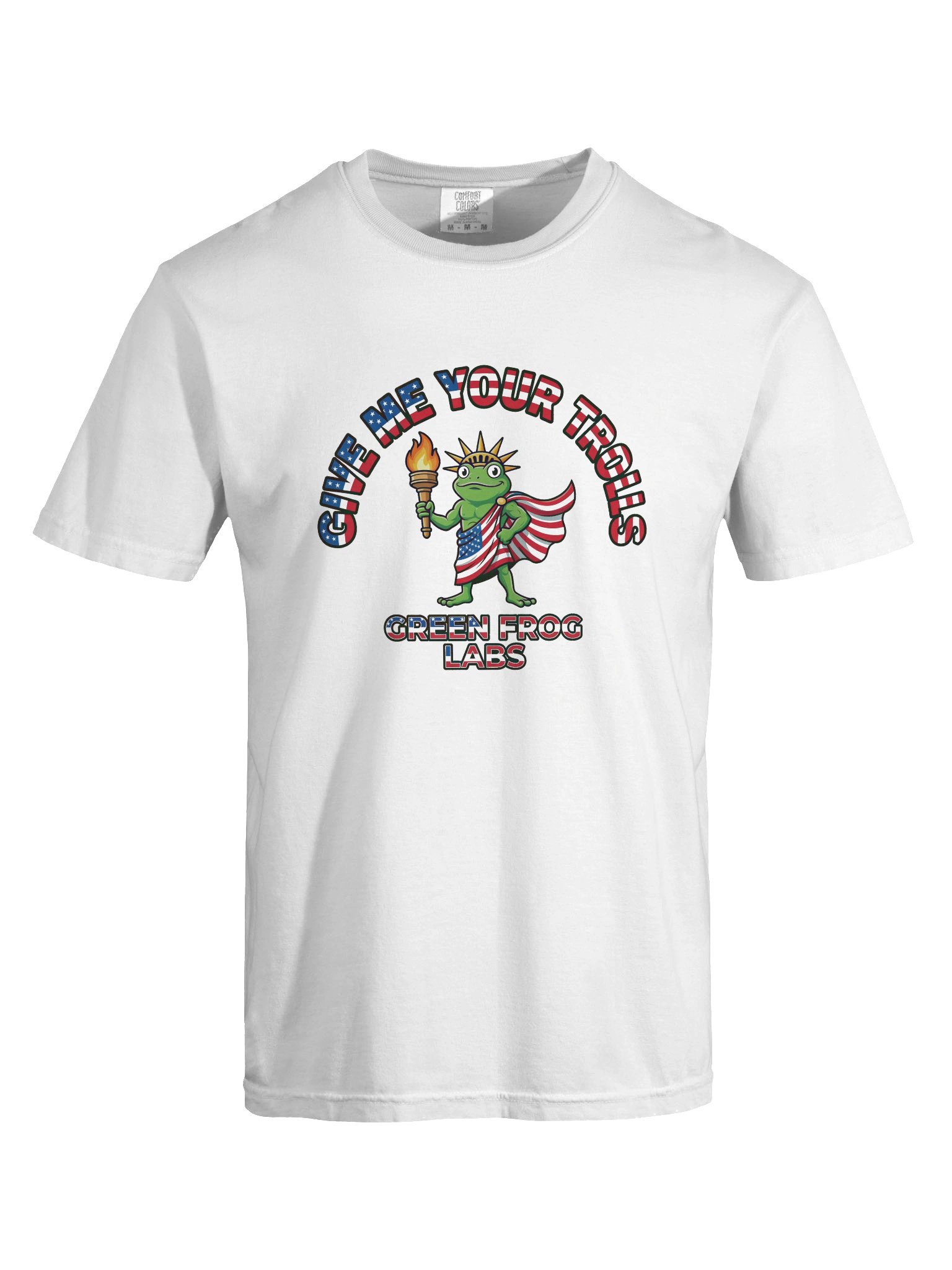 Give Me Your Trolls Frog Tee | Funny Patriotic Statue Liberty Meme Shirt, Green Frog Labs USA Humor T-Shirt product image (7)