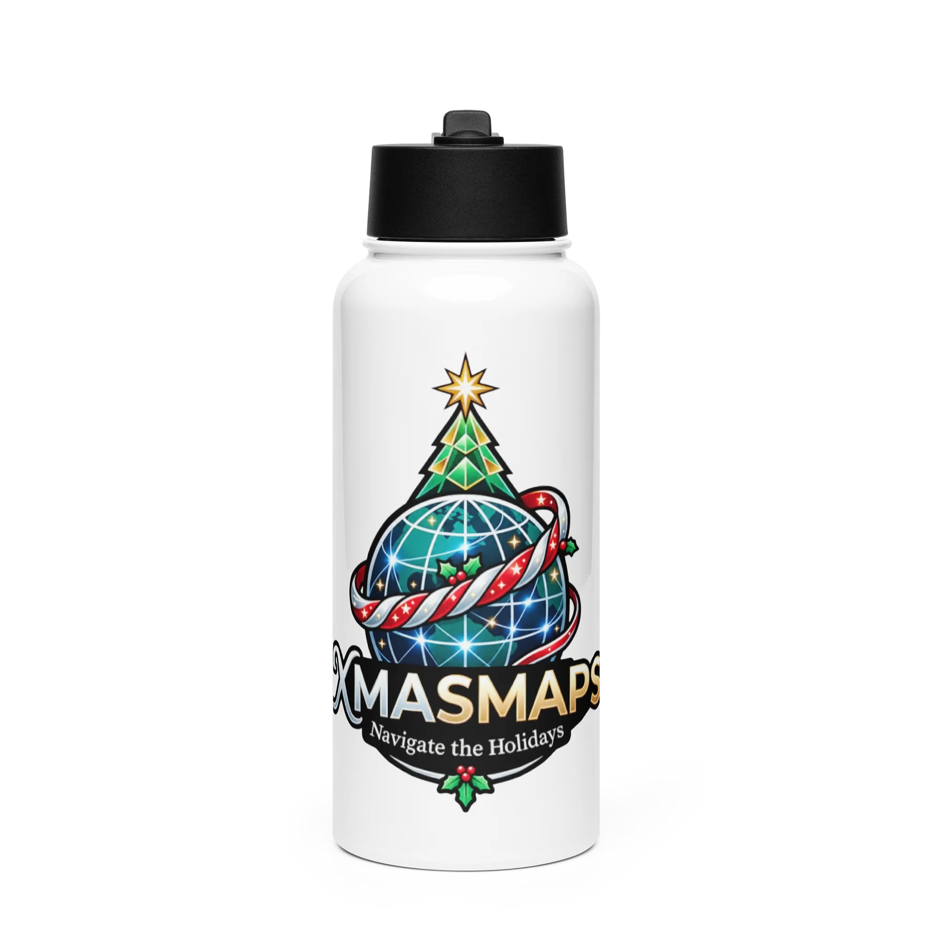 XmasMaps "Navigate the Holidays" Steel Bottle product image (1)