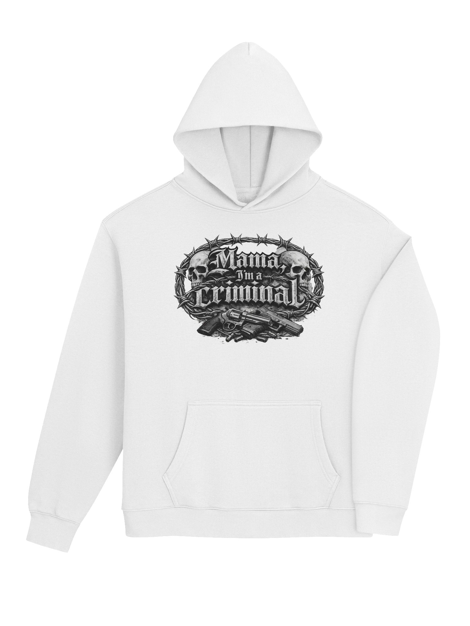 mama i'm a criminal premium hoodie white product image (4)