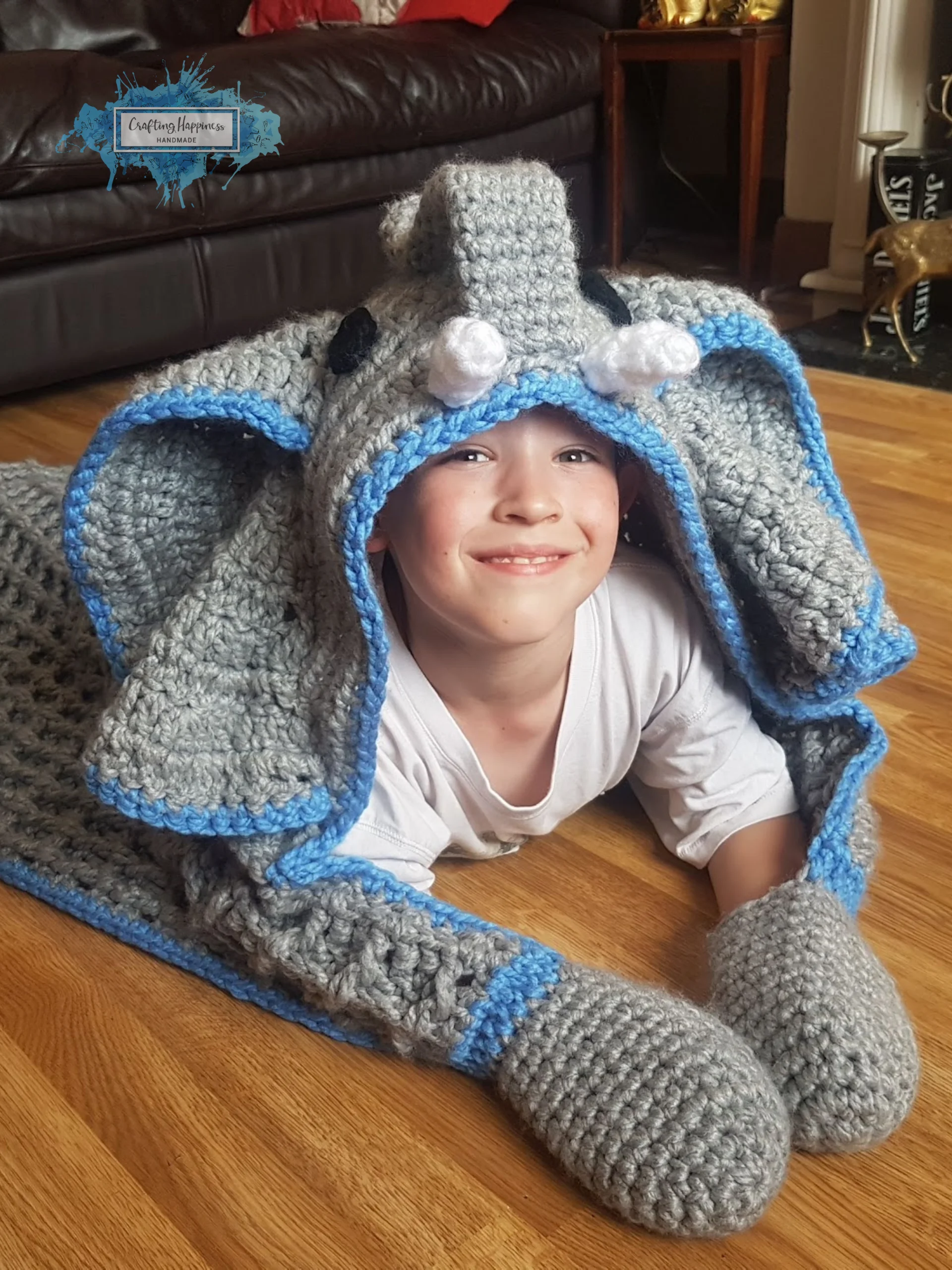 Crochet Elephant Hooded Blanket Pattern - Adult & Child Sizes (PDF Pattern) product image (3)