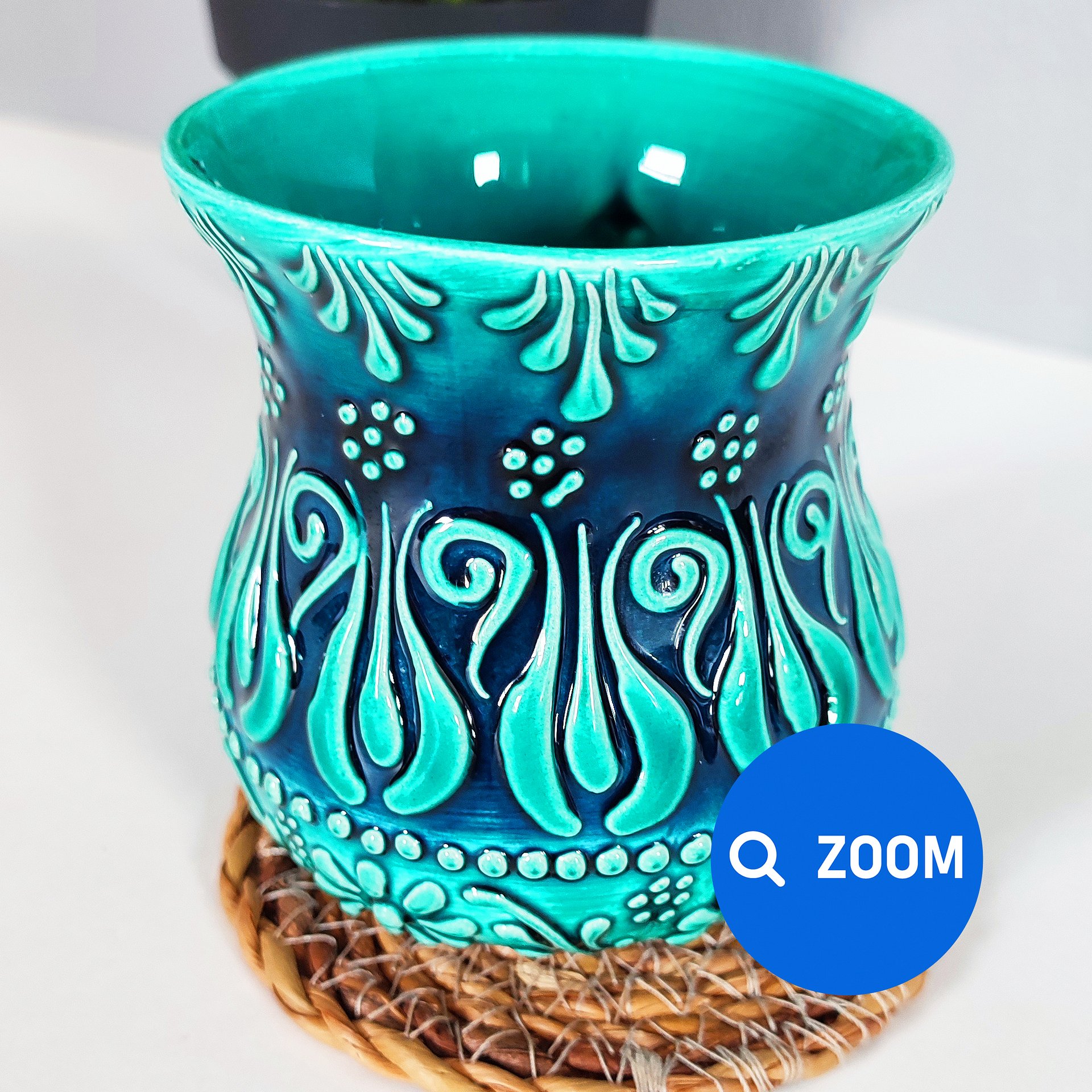 Ceramic milk/ayran cup, turquoise/green/emerald mug — handmade pottery, handmade ceramic, home decor, handmade gift, Turkish ceramic product image (6)