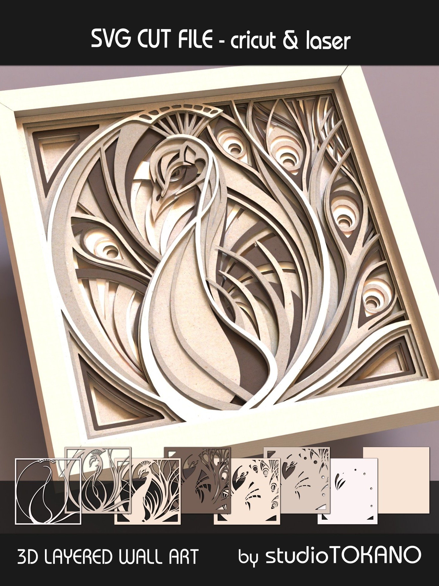 Art Nouveau Peacock 3D SVG product image (8)