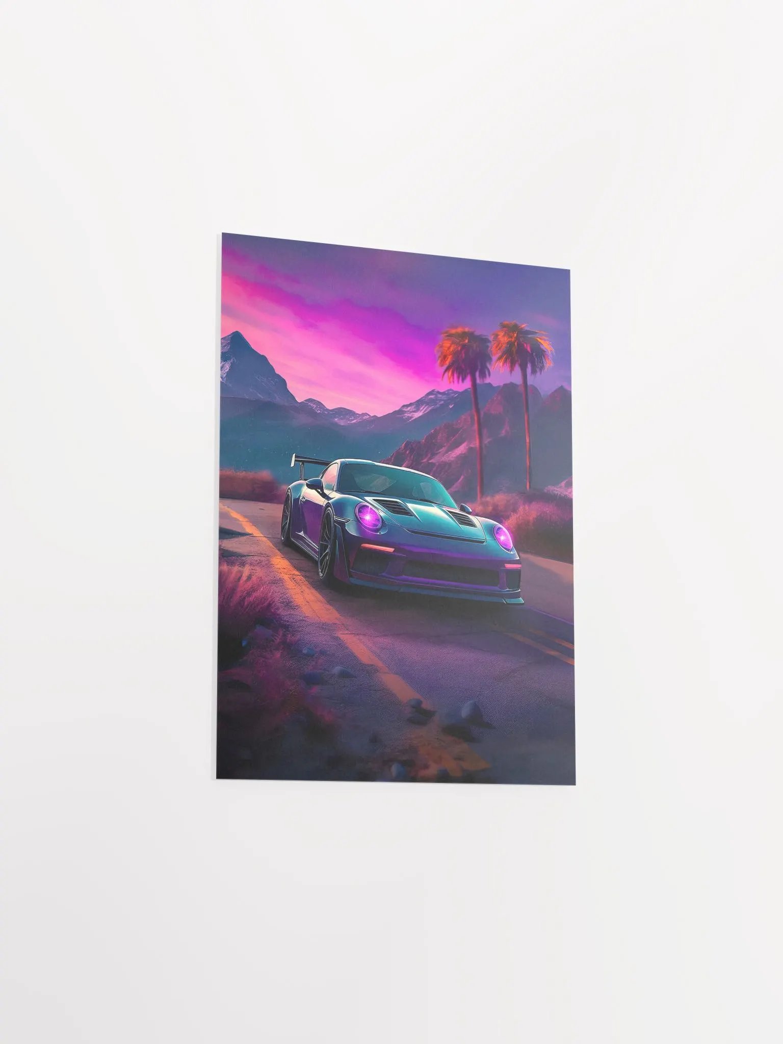 Synthwave aesthetic sport car Porsche with palms [synthwave/vaporwave/cyberpunk] — aesthetic art print product image (8)