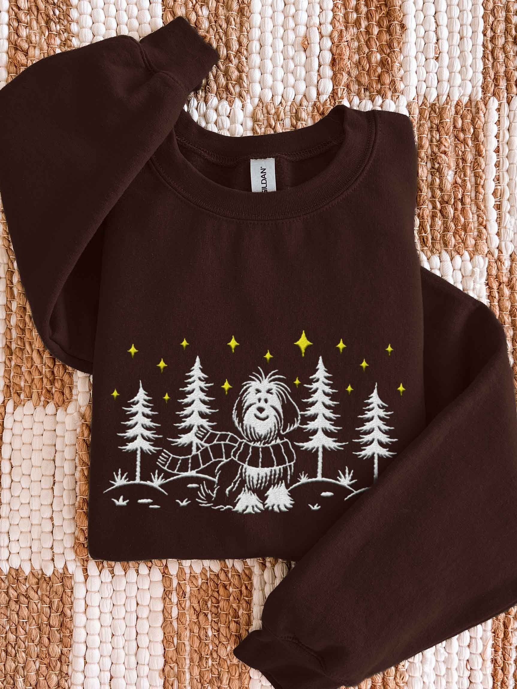 Old English Sheepdog Winter/Christmas Line Art Design Embroidered Sweatshirt product image (1)