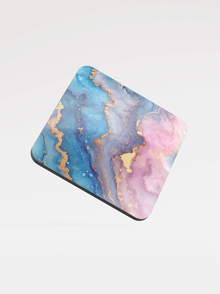 Blue Pink and Gold Alcohol Ink Glossy Cork Coaster by Treasure Pie product image (2)