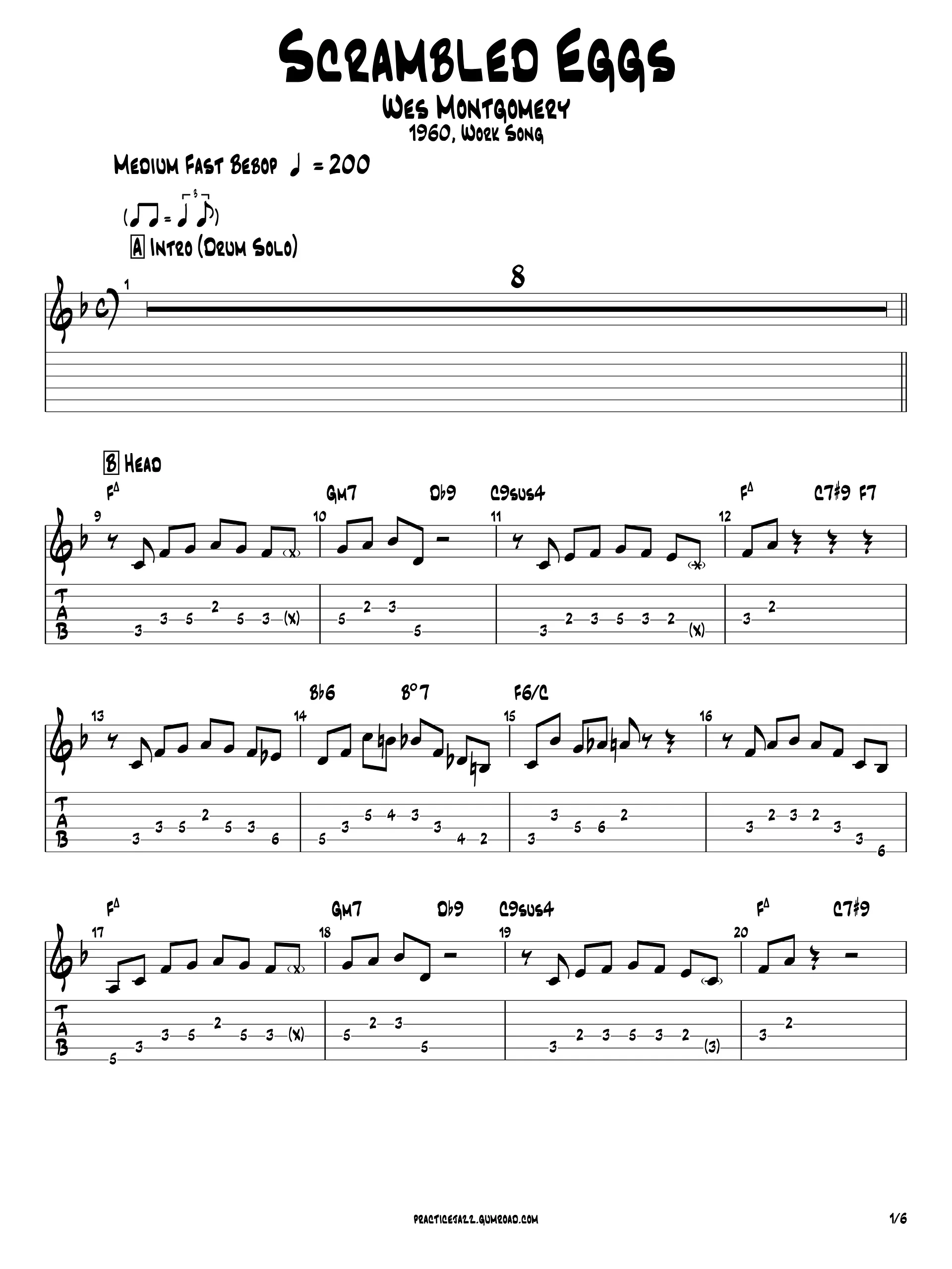 Wes Montgomery Scrambled Eggs Guitar Transcription PDF + TAB (Nat Adderley, Work Song 1960) product image (2)