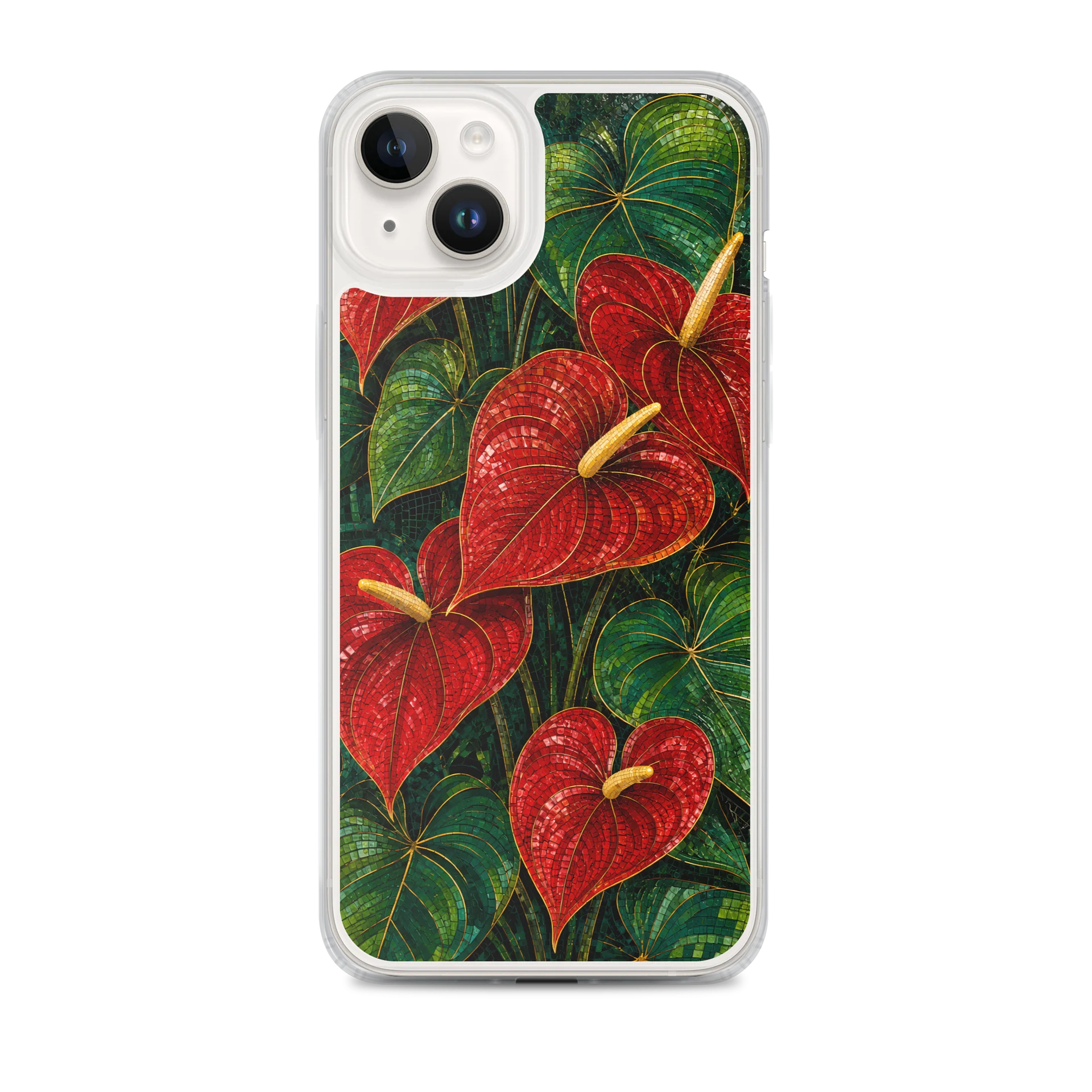 Scarlet Red And Emerald Green Anthurium Mosaic Premium Soft Silicone iPhone Case - MagSafe Compatible product image (1)