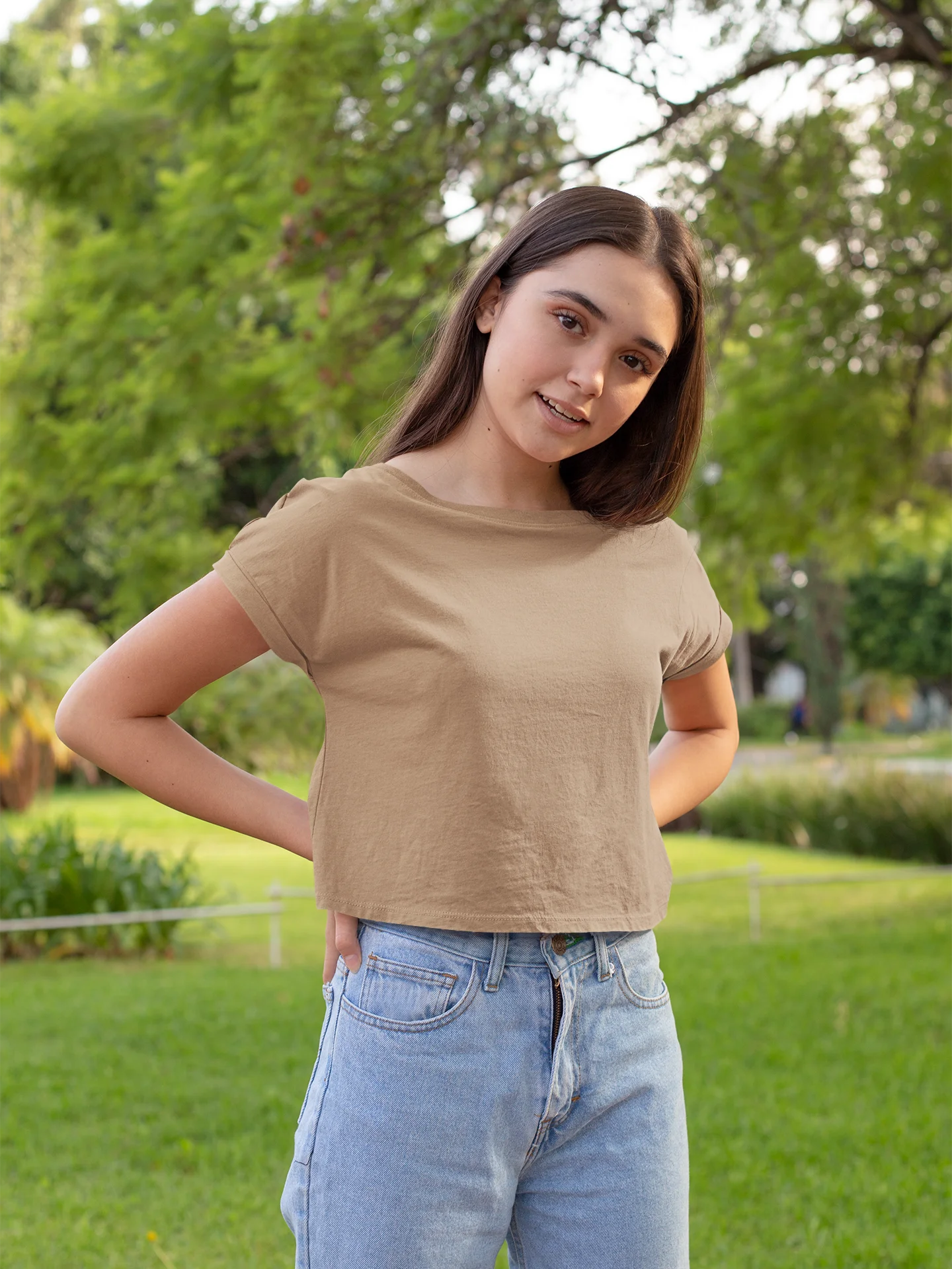 Tan Minimalist All-Over Print Crop Tee product image (1)