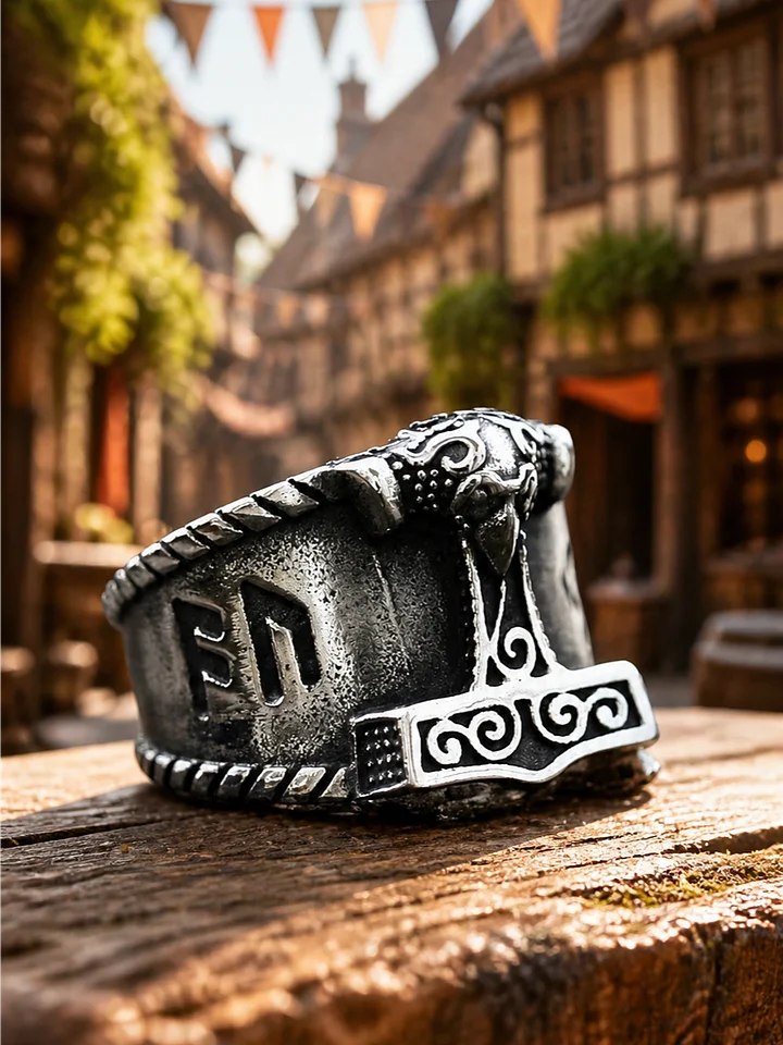 The Armored Kingdom Silver Thunderstrike Hammer of Mjolnir Ring-Thor’s Hammer Design-Stainless Steel product image (1)
