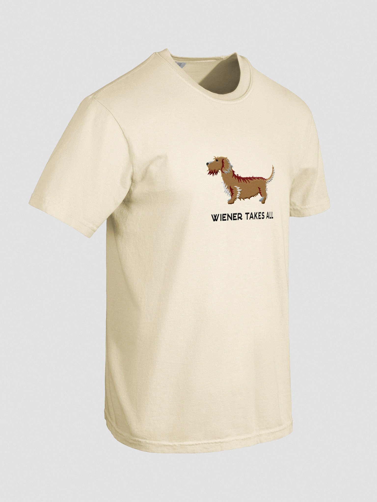 Wiener Takes All T-Shirt(Embroidered) of a Wirehaired Dachshund(Tan) product image (11)