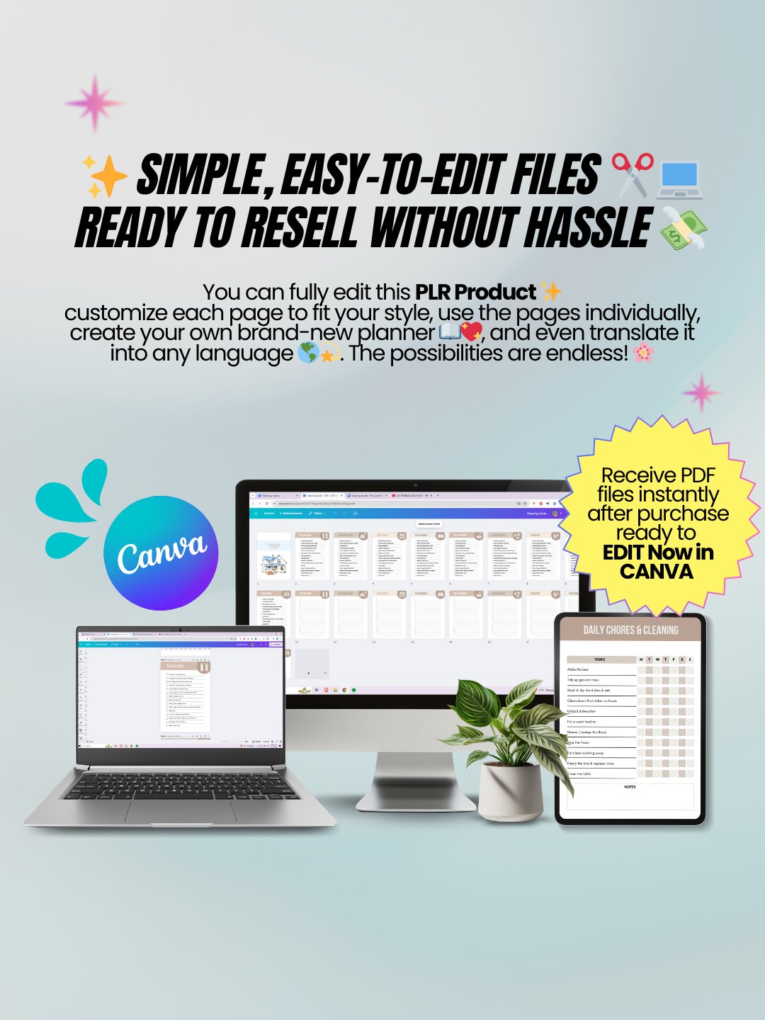 Cleaning Schedule & Family Chore Chart Digital Planner | MRR PLR Bundle product image (9)