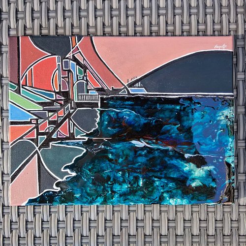 Whitstable Cathedral Approach: mixed media on canvas (acrylic paint, paint markers, alcohol ink, resin and crackle paste).

S...
