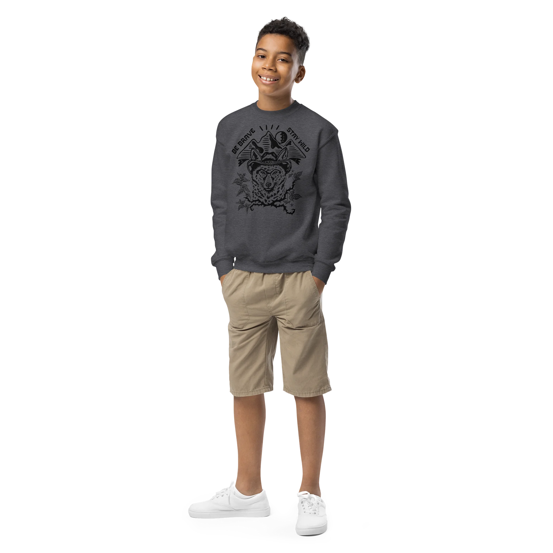 Moody Moon Coyote Youth Crewneck product image (1)
