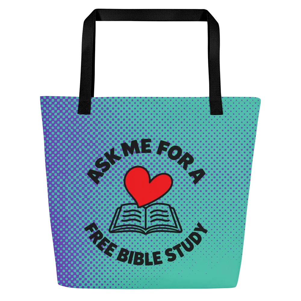 Ask Me for a Free Bible Study on Turquoise/Purple Retro-inspired dotted Background product image (1)