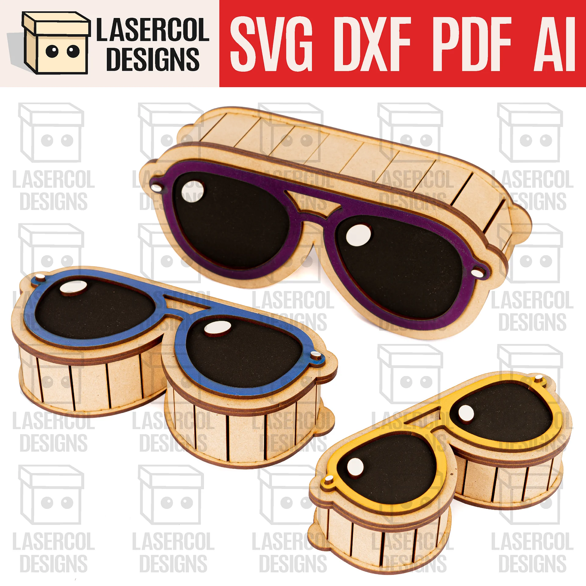 Glasses Shaped Boxes Set 2 (3 Sizes) - Laser Cut Files product image (1)