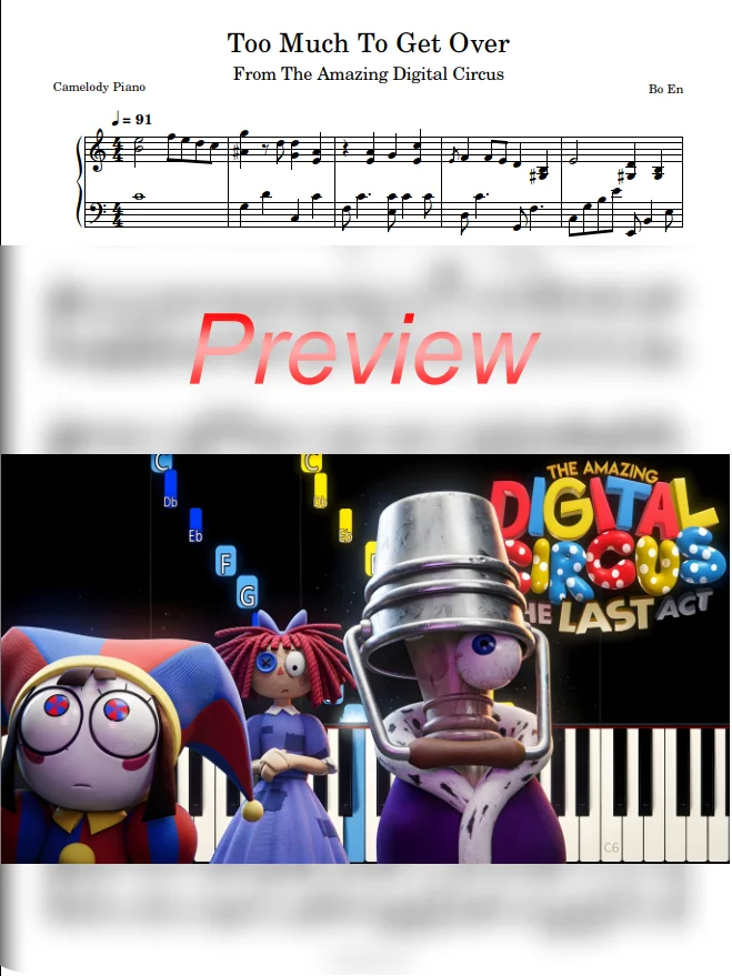 Too Much To Get Over Piano Arranged by Camelody Piano product image (1)
