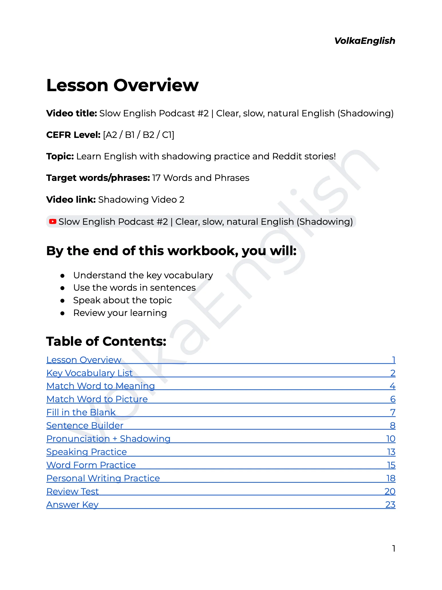 Slow English Podcast #2 | Clear, slow, natural English (Shadowing) - Shadowing Video 2 Study Pack product image (2)