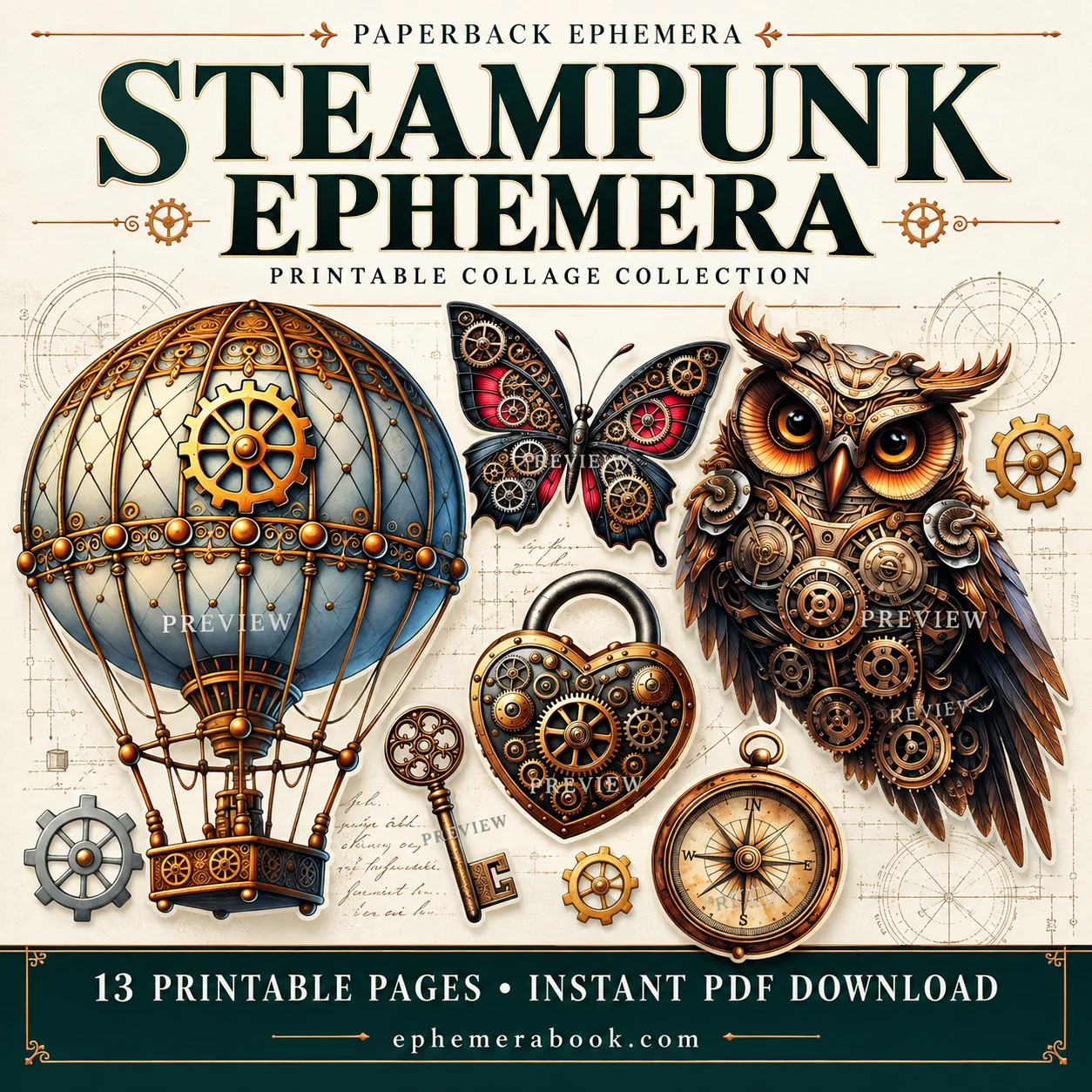 Steampunk Ephemera Printable PDF | 13 Junk Journal Sheets product image (1)