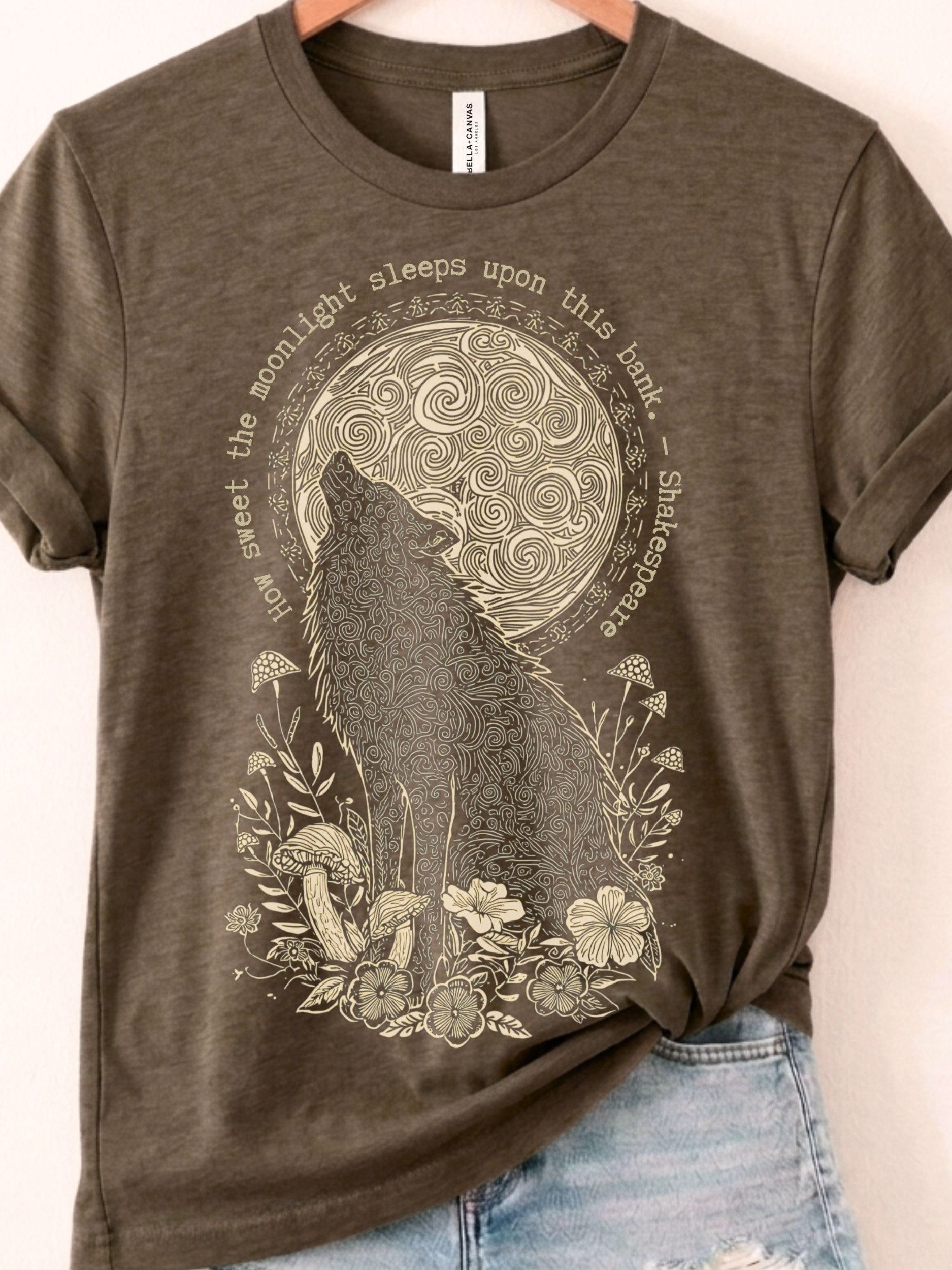 Shakespeare Wolf Tee, Moonlit Woodland Graphic for Nature Lovers product image (1)