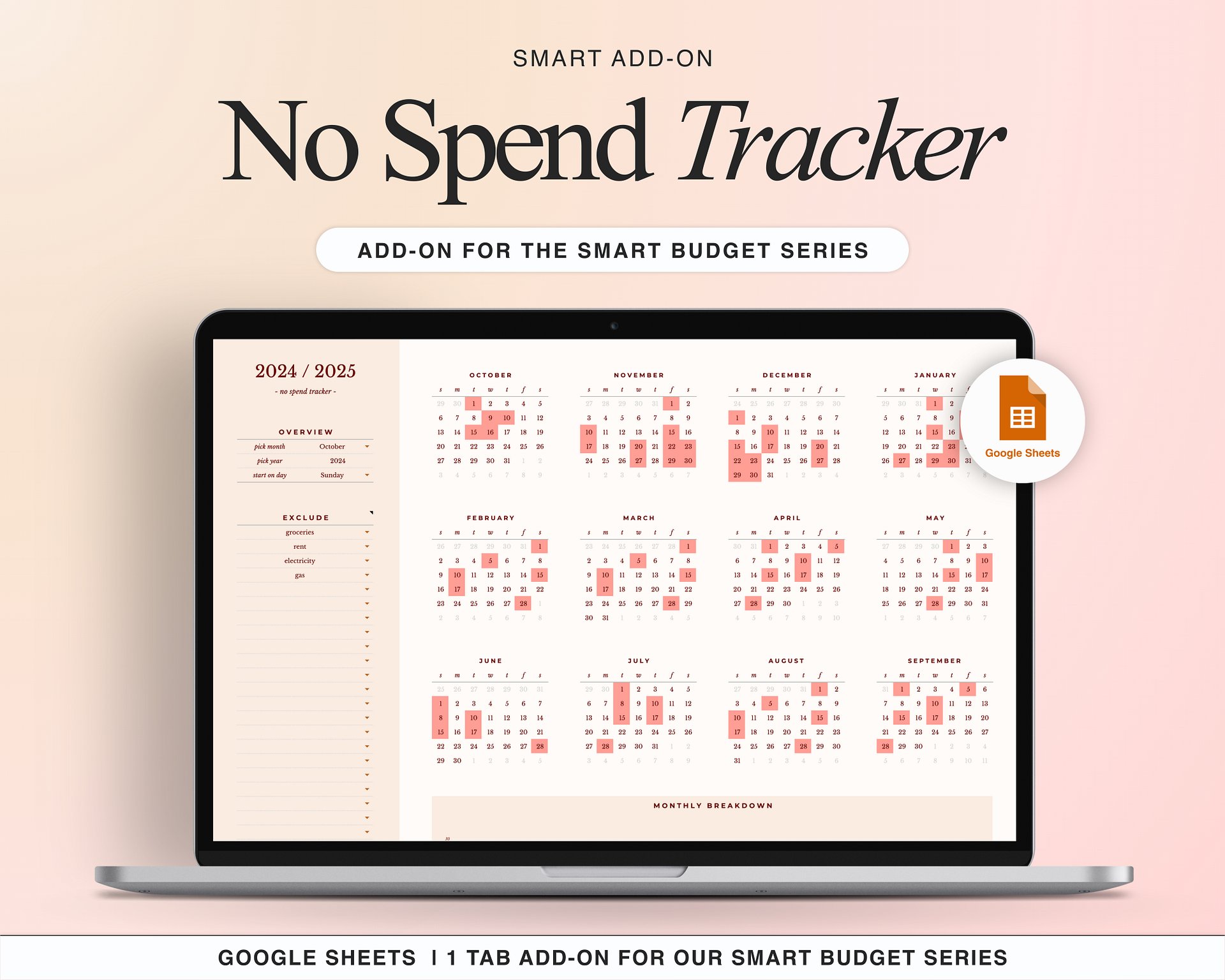ADD-ON: No Spend Tracker Add-On for Our Smart Budget Spreadsheet product image (1)